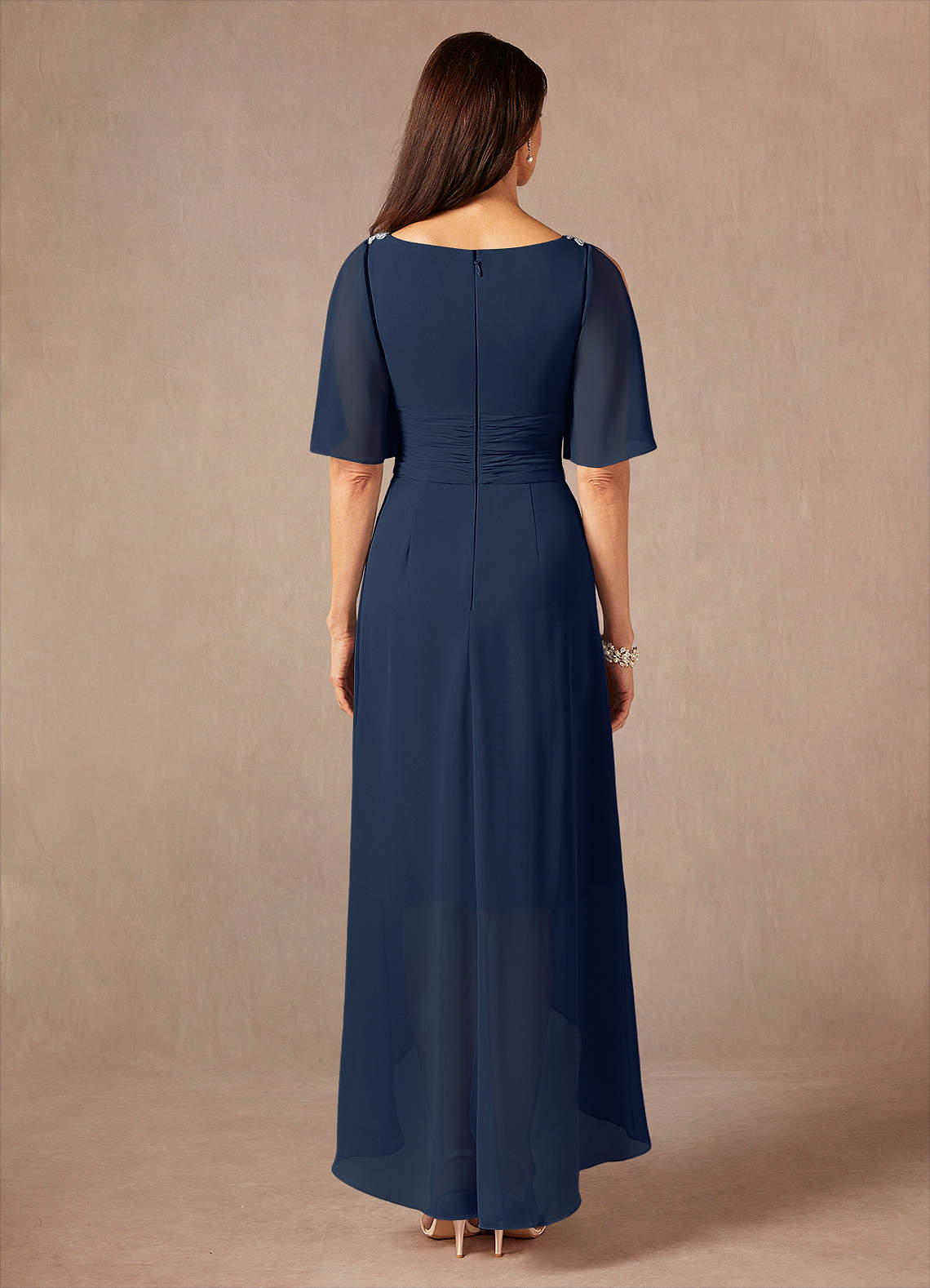 Azazie Pascual Mother of the Bride Dresses Dark Navy A-Line Pleated Chiffon Dress image3