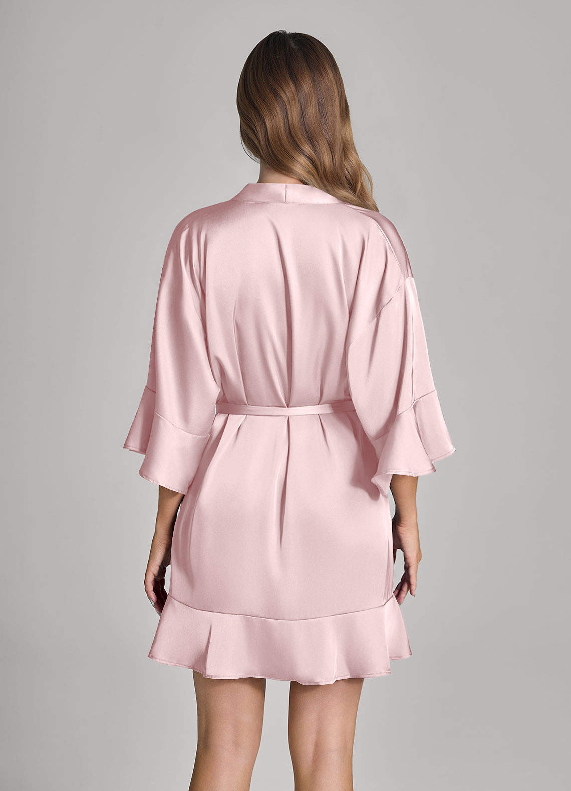 front Matching Color Ruffled Satin Robe