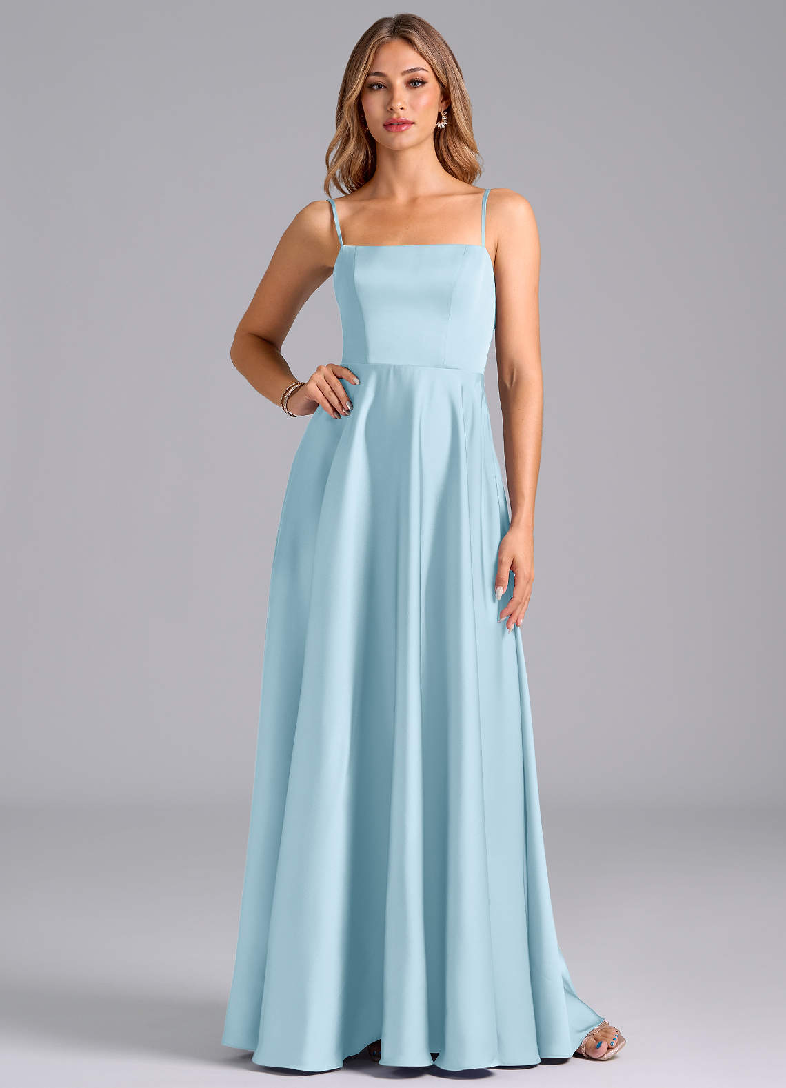 Azazie Elita Bridesmaid Dresses Sky Blue A-Line Pleated Stretch Satin Dress image1