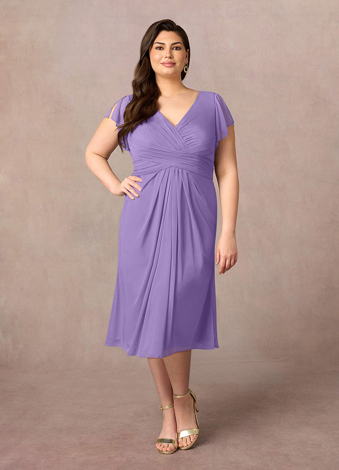 Azazie Vera Mother of the Bride Dresses Tahiti A-Line V-Neck Pleated Mesh Dress image1