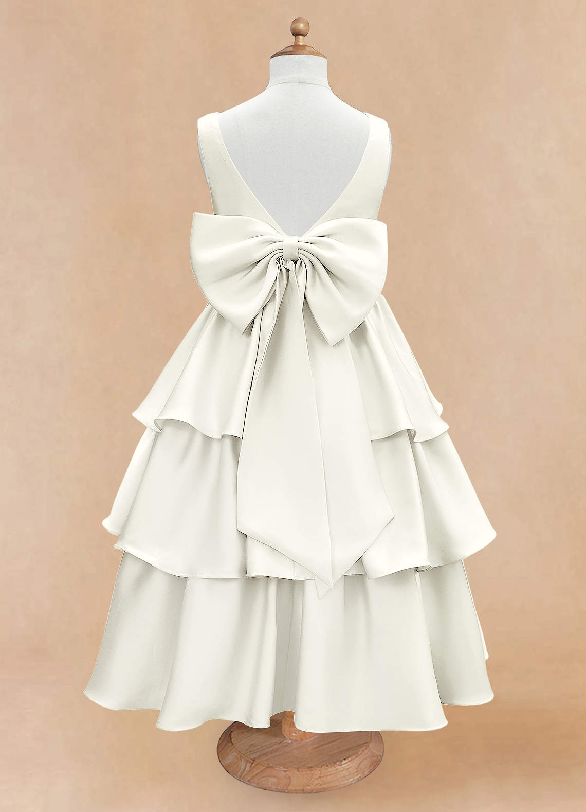 Azazie Margie Flower Girl Dresses Ivory A-Line Bow Stretch Satin Dress image4
