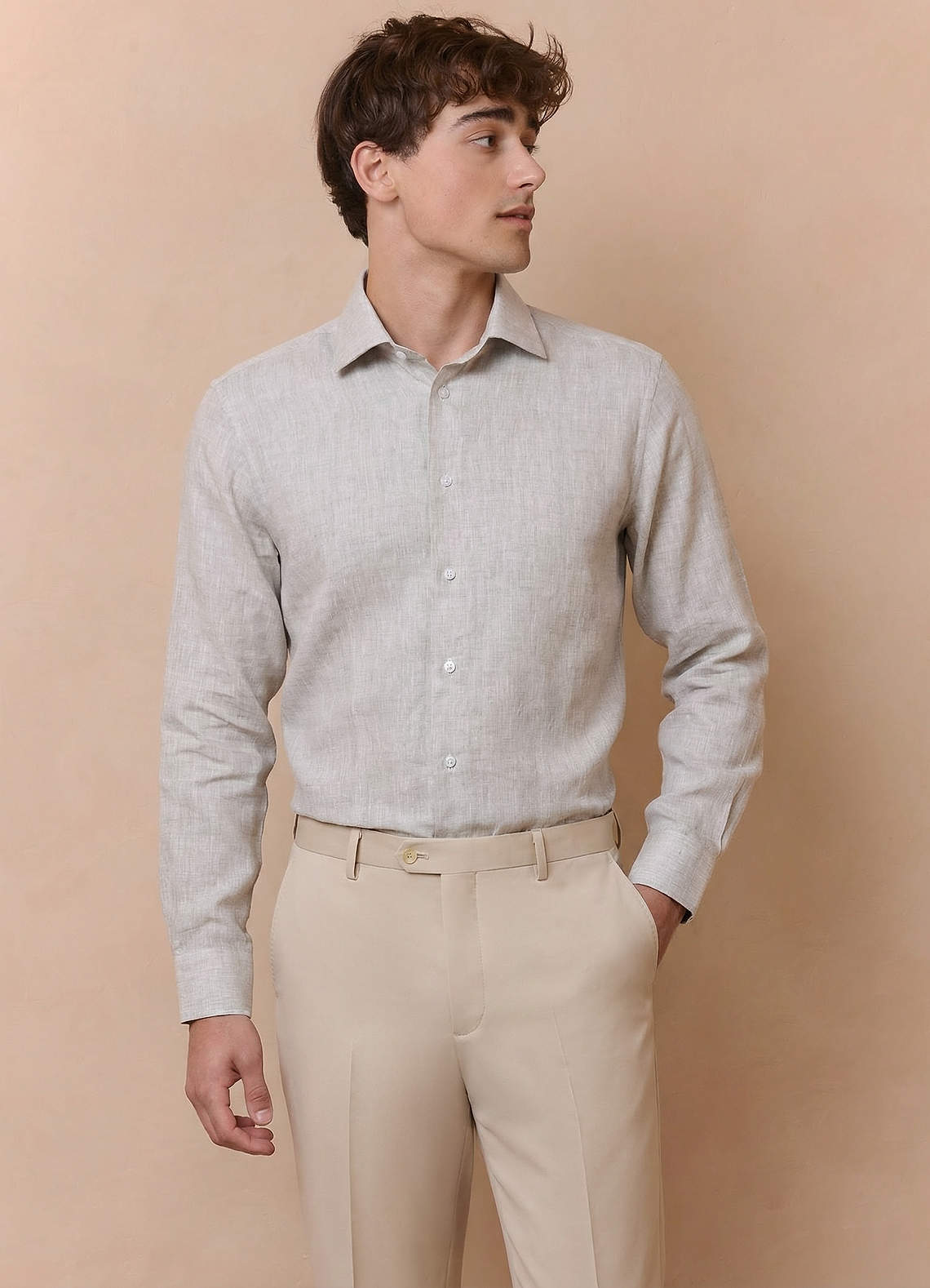 front Elliot Natural Linen 100% Linen Dress Shirt