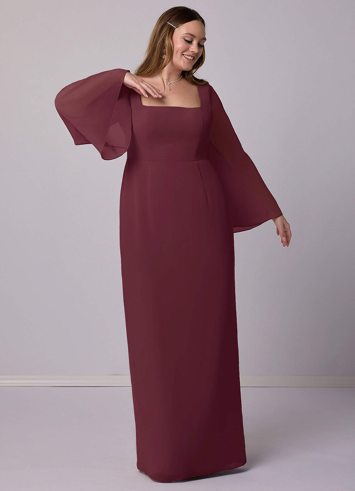 Barbie ♥ Azazie Bridesmaid Dresses Sheath Bow Chiffon Floor-Length Dress image4