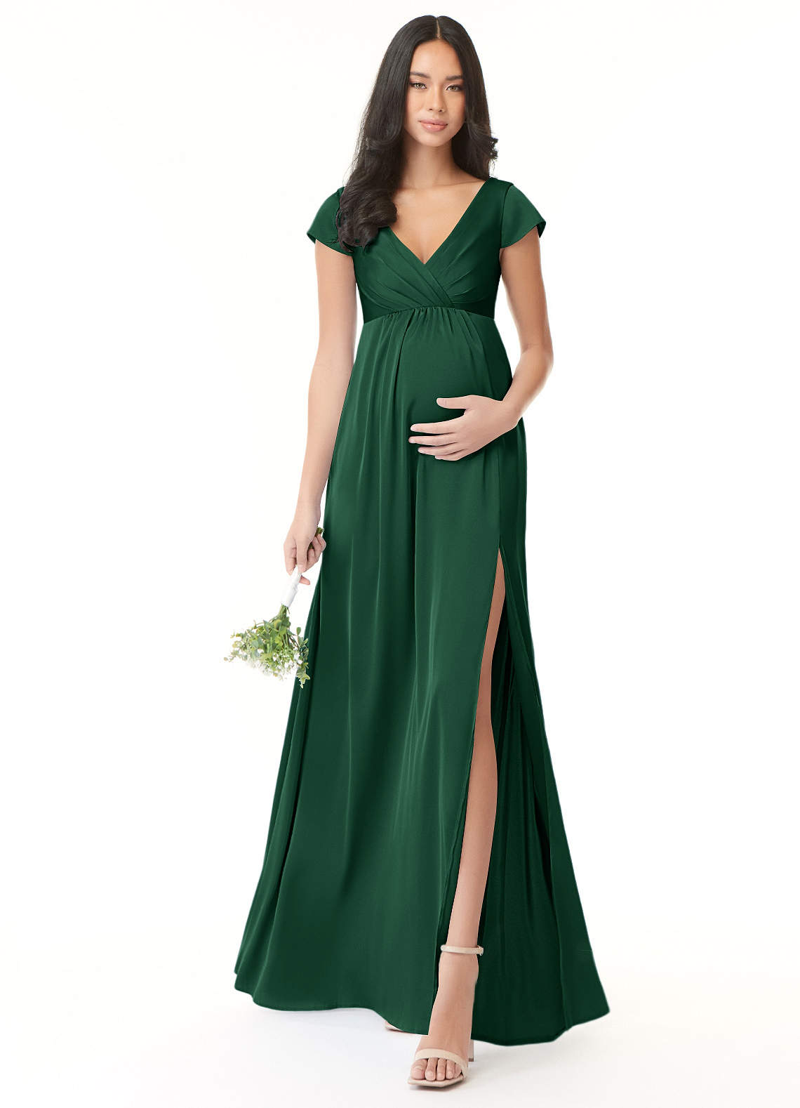 slim fit dress slacks Green Side Slit Satin Maternity Maxi Dress Large