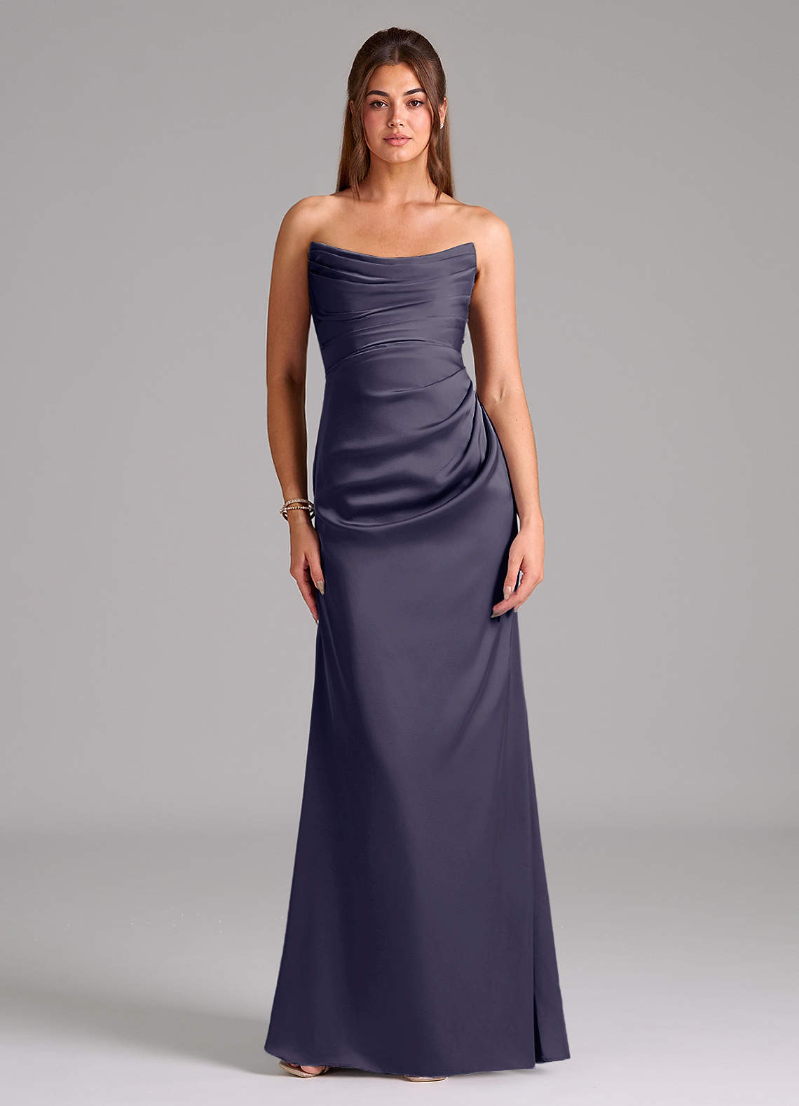 Azazie Lucille Vestidos de damas de honor Vestido de Tormenta de Satén Elástico de Corte Sirena Convertible con Sin tirantes image1