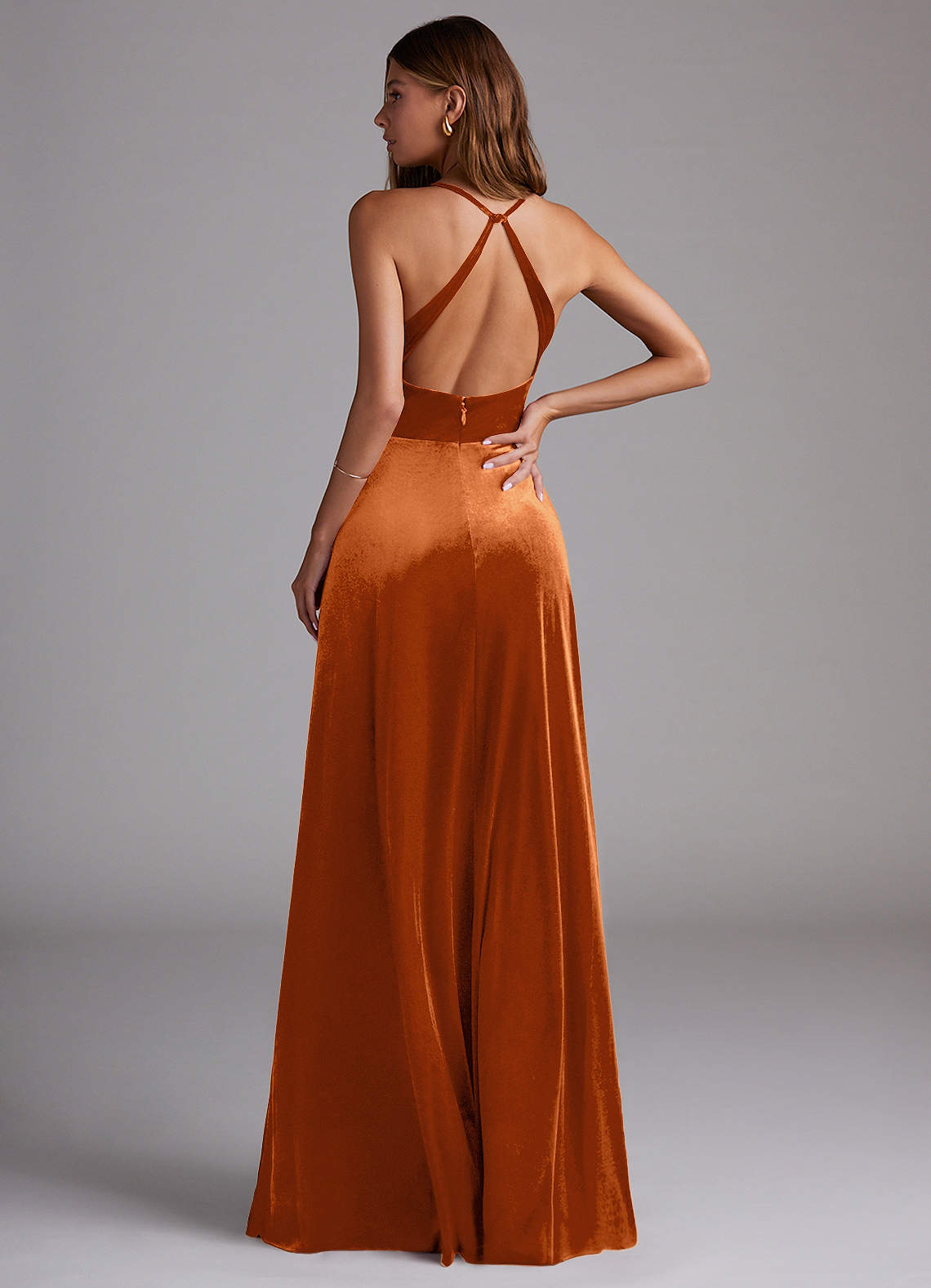 Azazie Davis Ready to Ship Burnt Orange Velvet Bridesmaid Dresses | Azazie