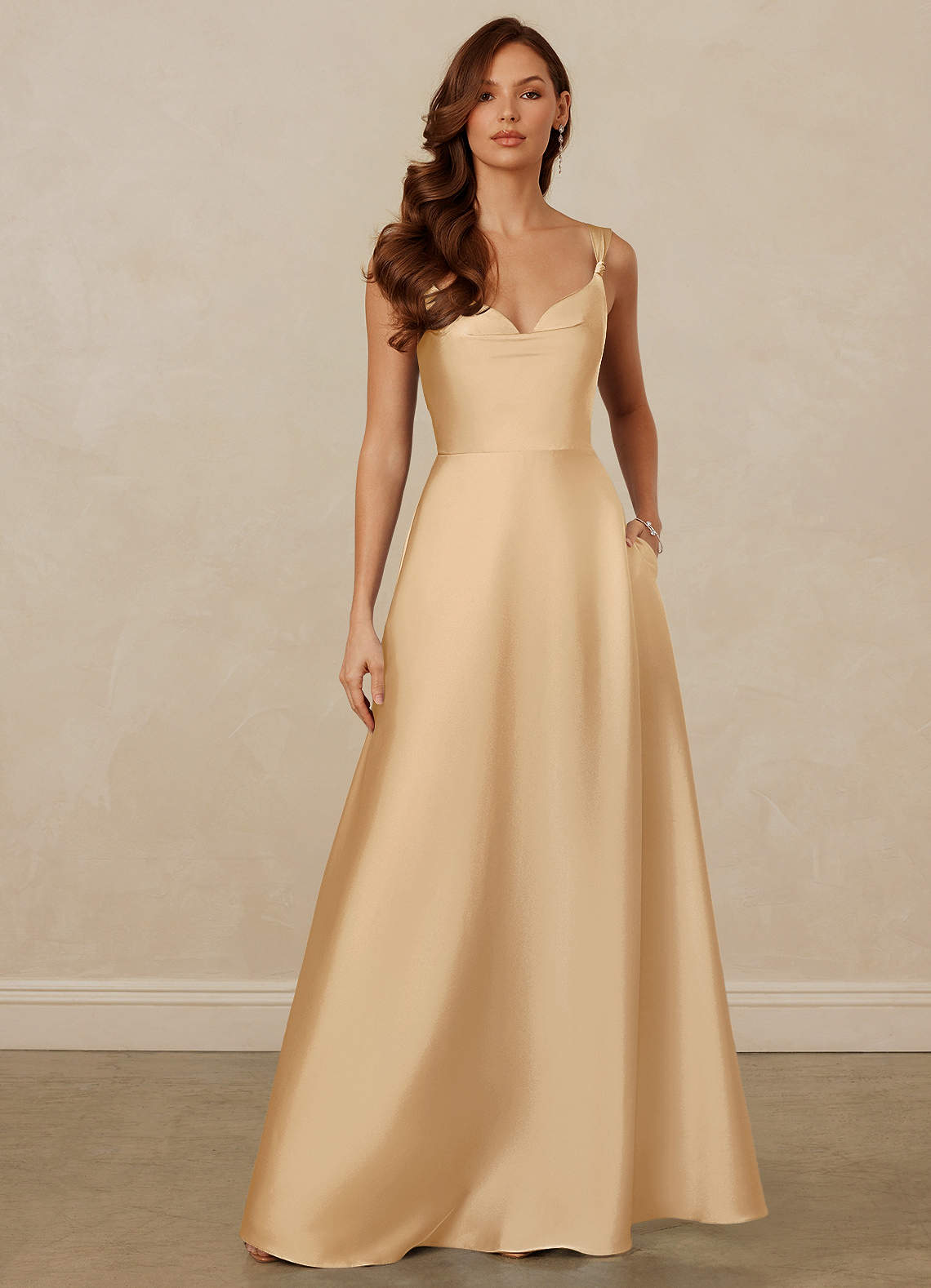 Christian Siriano Bridal for Azazie 1001 Bridesmaid Dresses Gold A-Line Sweetheart Neckline Stretch Satin Dress image1