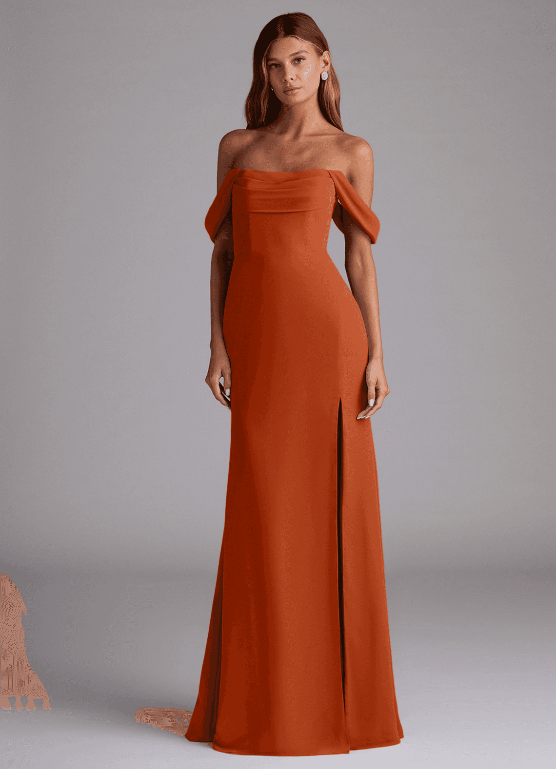 Azazie Saige Vestidos de damas de honor Vestido de Naranja Quemada de Gasa de Corte en A Convertible con Vestidos sin tirantes image2