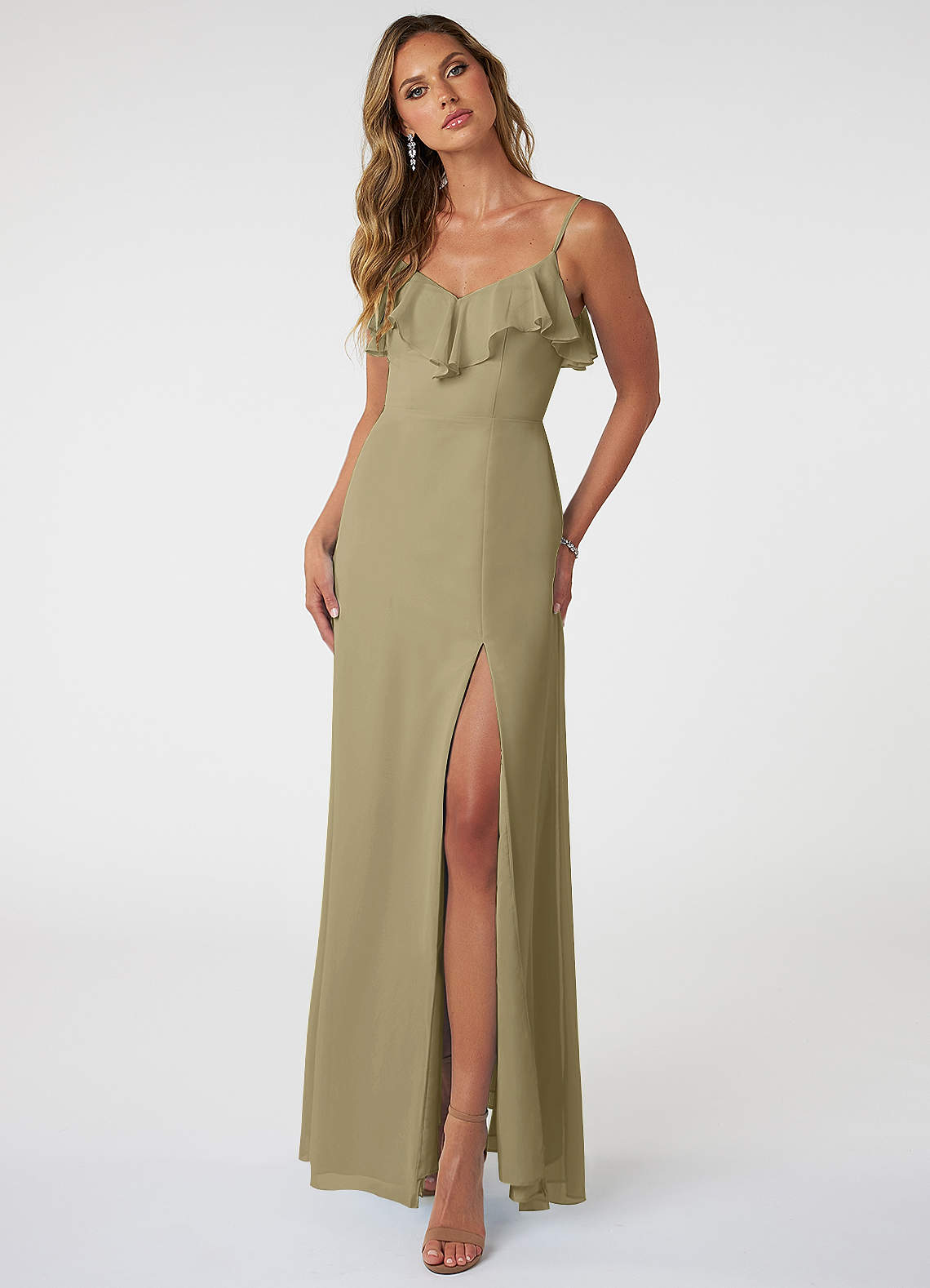 Azazie Natalia Bridesmaid Dresses Moss Green A-Line Chiffon Dress image1