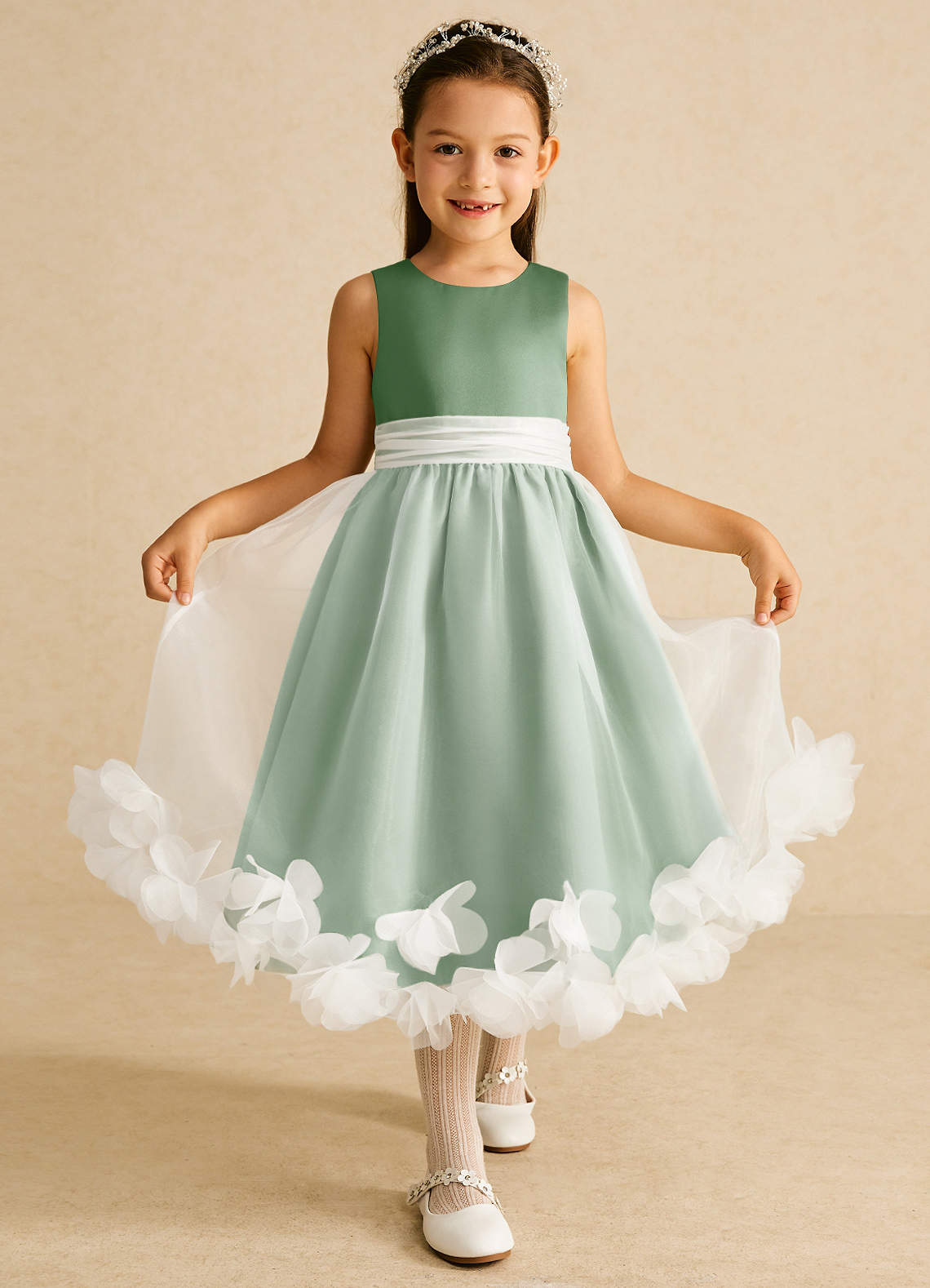 Azazie Stardust Matcha A-Line Sleeveless Organza Dress | Azazie