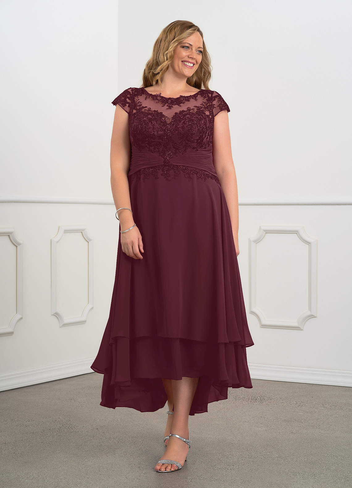 Azazie Shonda Mother of the Bride Dresses Cabernet Lace Chiffon Dress image1