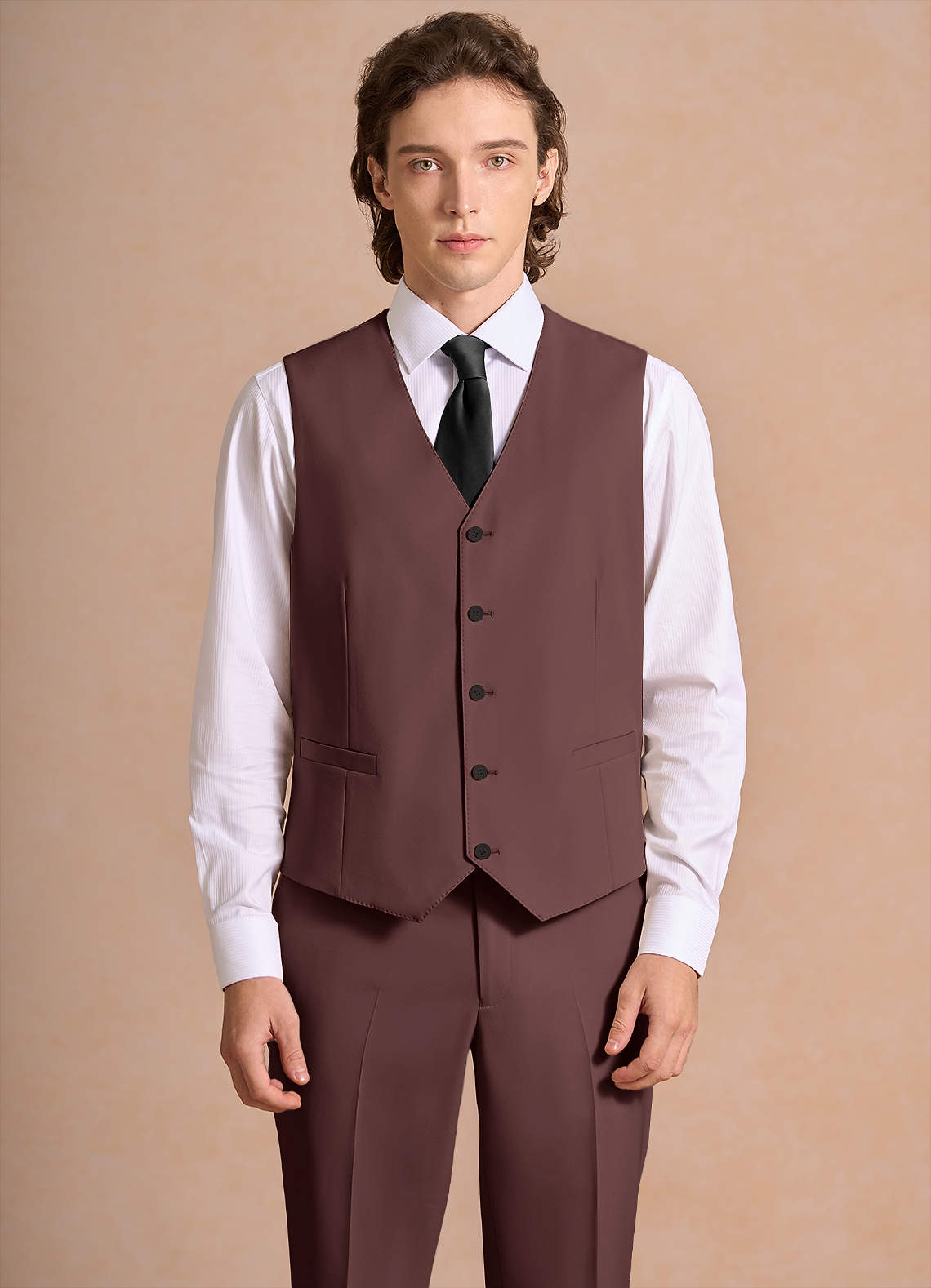James Espresso Structured Stretch Suit Vest | Slim Short Suit