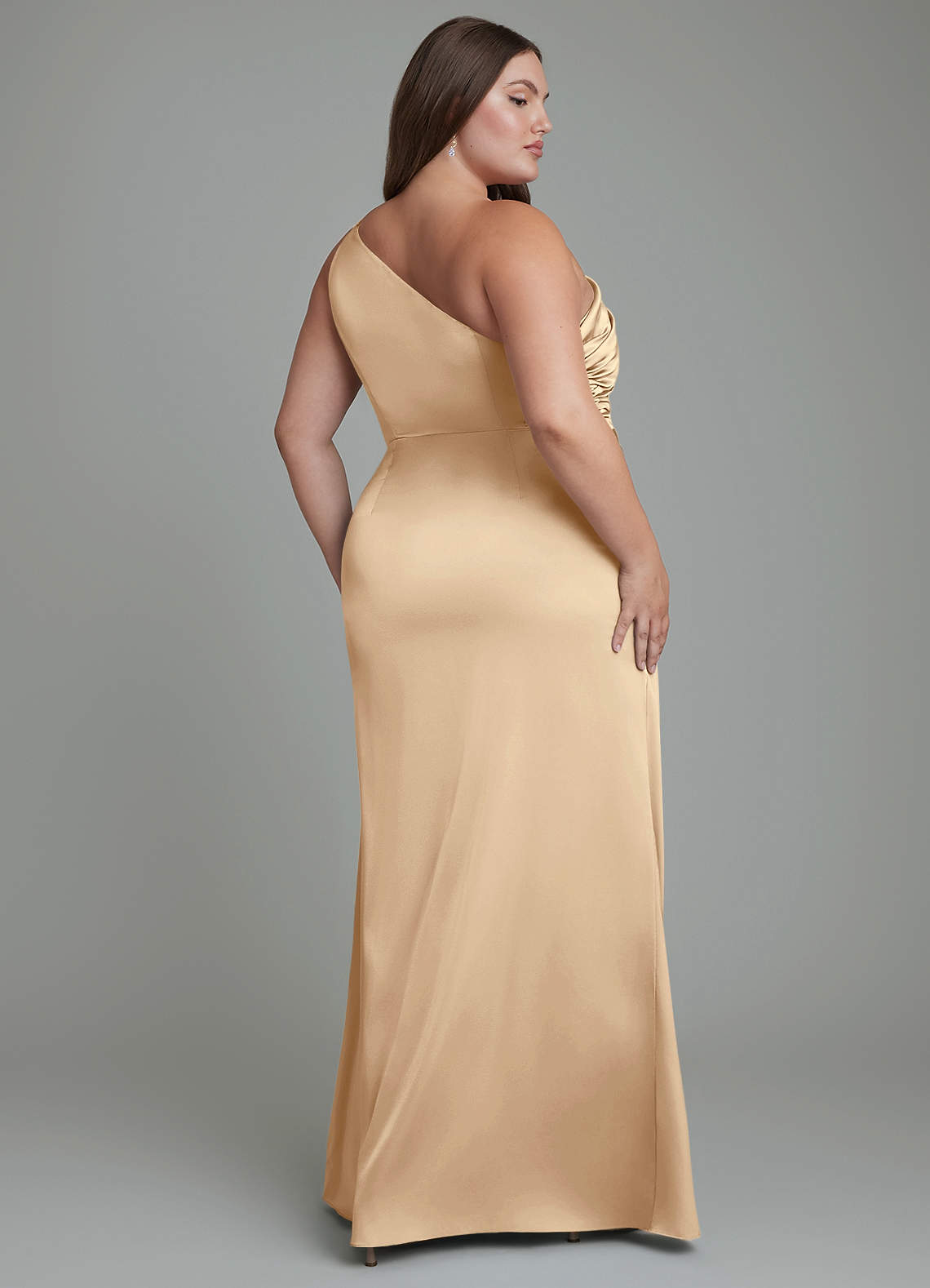 Azazie Akilah Bridesmaid Dresses Champagne Mermaid One Shoulder Stretch Satin Dress image8