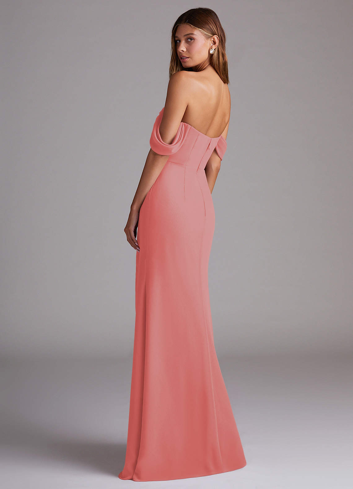 Azazie Saige Bridesmaid Dresses Coral A-Line Off the Shoulder Chiffon Convertible Dress image6