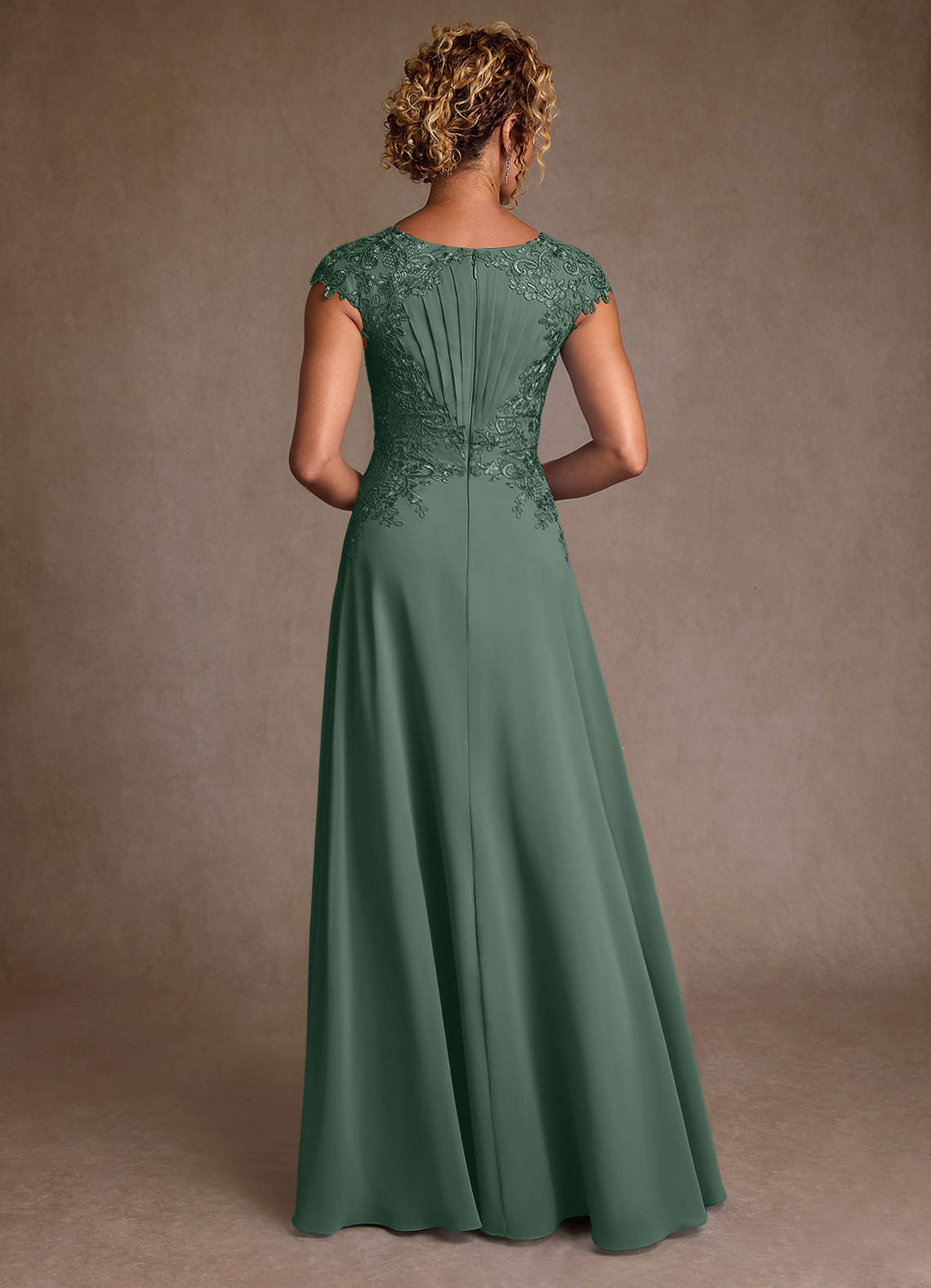 Azazie Christi Mother of the Bride Dresses Eucalyptus A-Line Lace Chiffon Dress image1