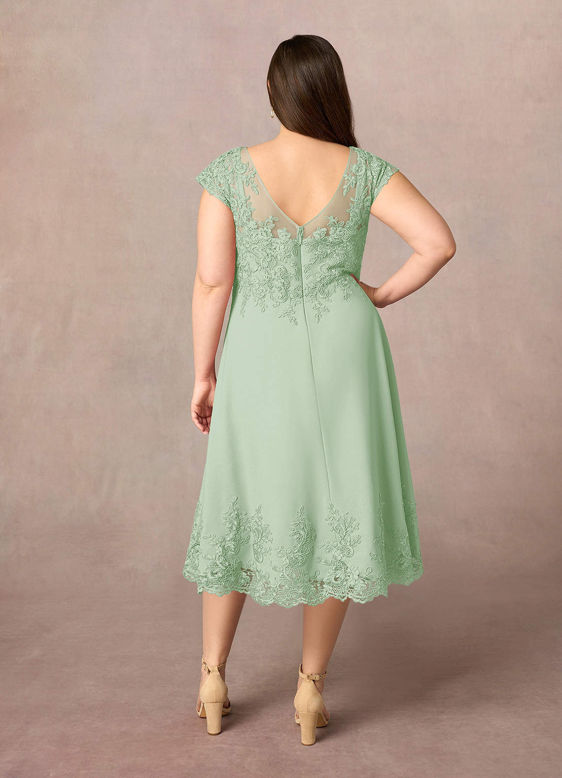 Azazie Terrano Mother of the Bride Dresses Dusty Sage A-Line Scoop Lace Dress image8