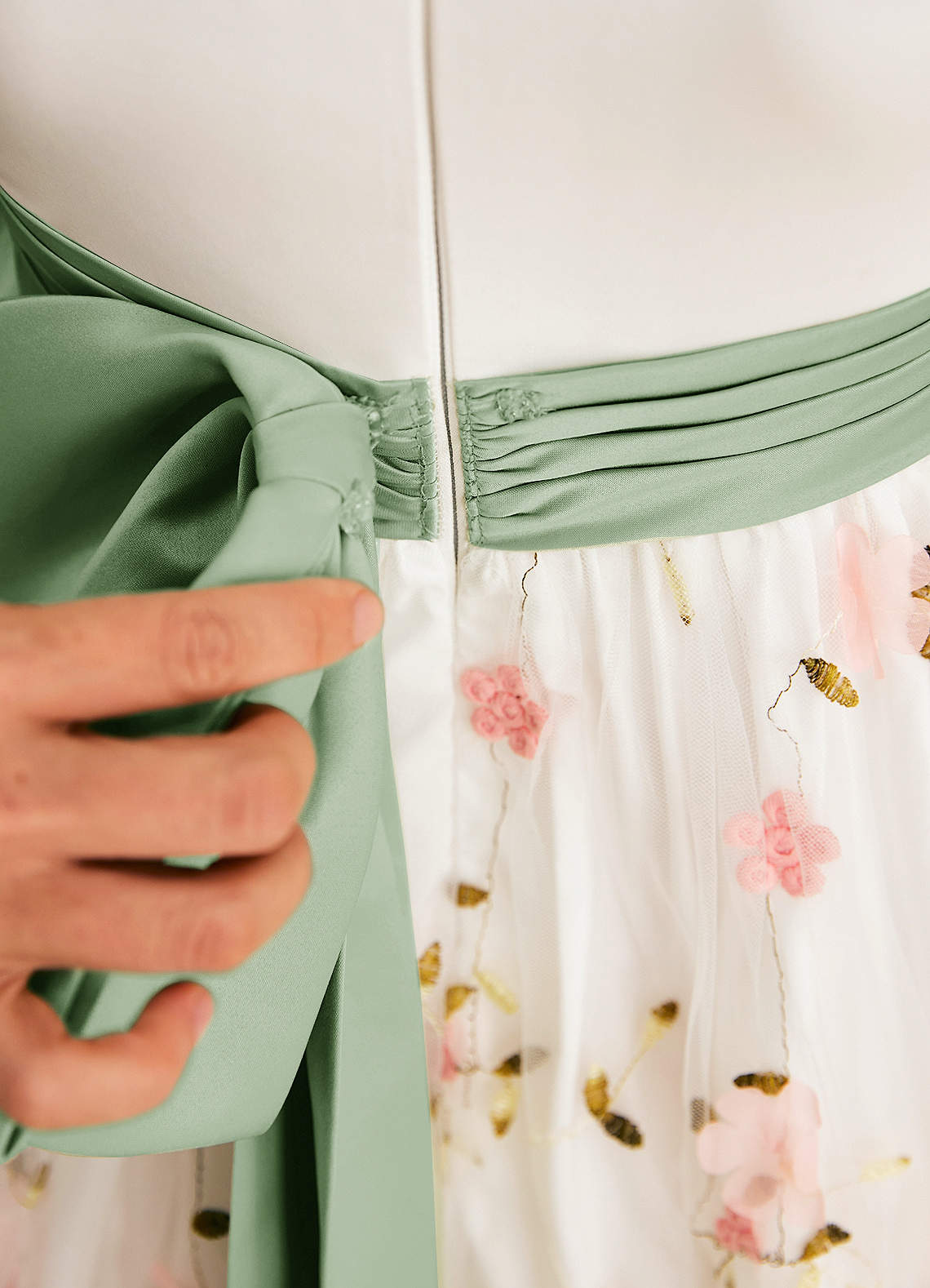 Azazie Pollie Vestidos de florista Vestir Rosa Corado Sálvia Empoeirada de Tule de Linha A com Arco image6
