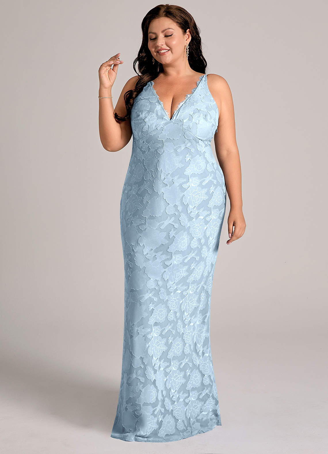Azazie Tianna Bridesmaid Dresses Sky Blue Sheath Lace Floral Burnout Dress image9