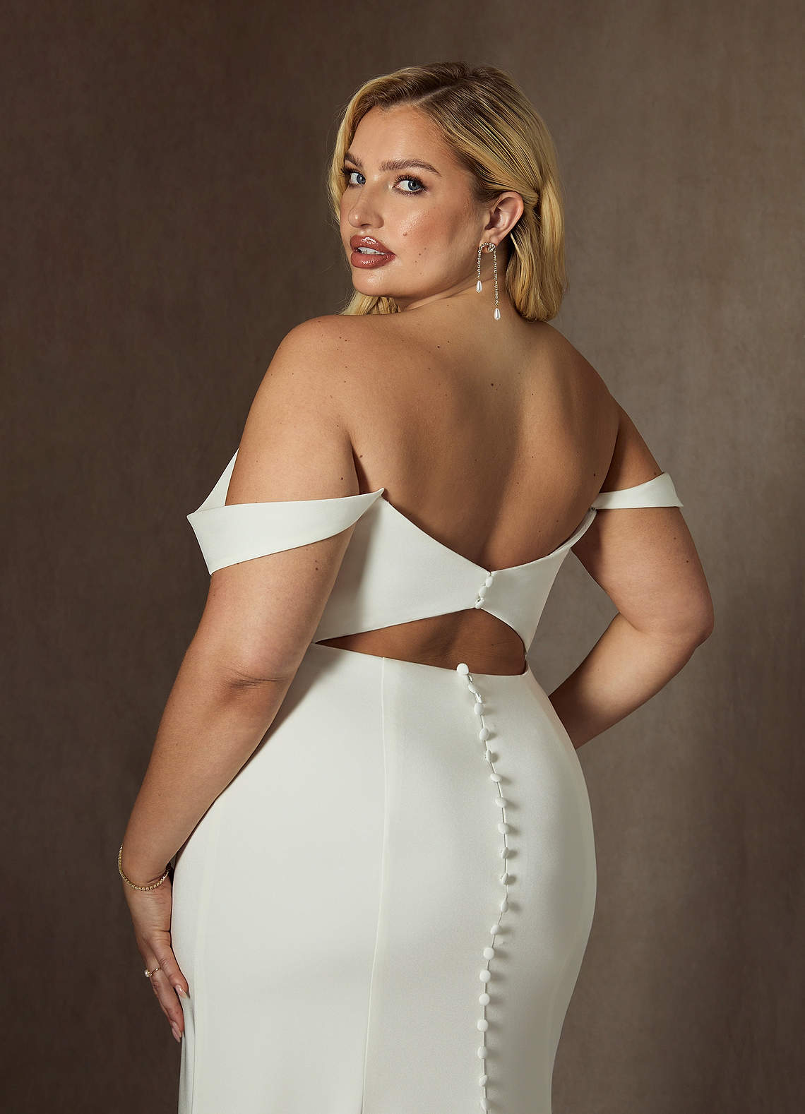 Azazie Moonlight Wedding Dresses Diamond White Mermaid Scoop Pleated Crepe Back Satin Dress image5