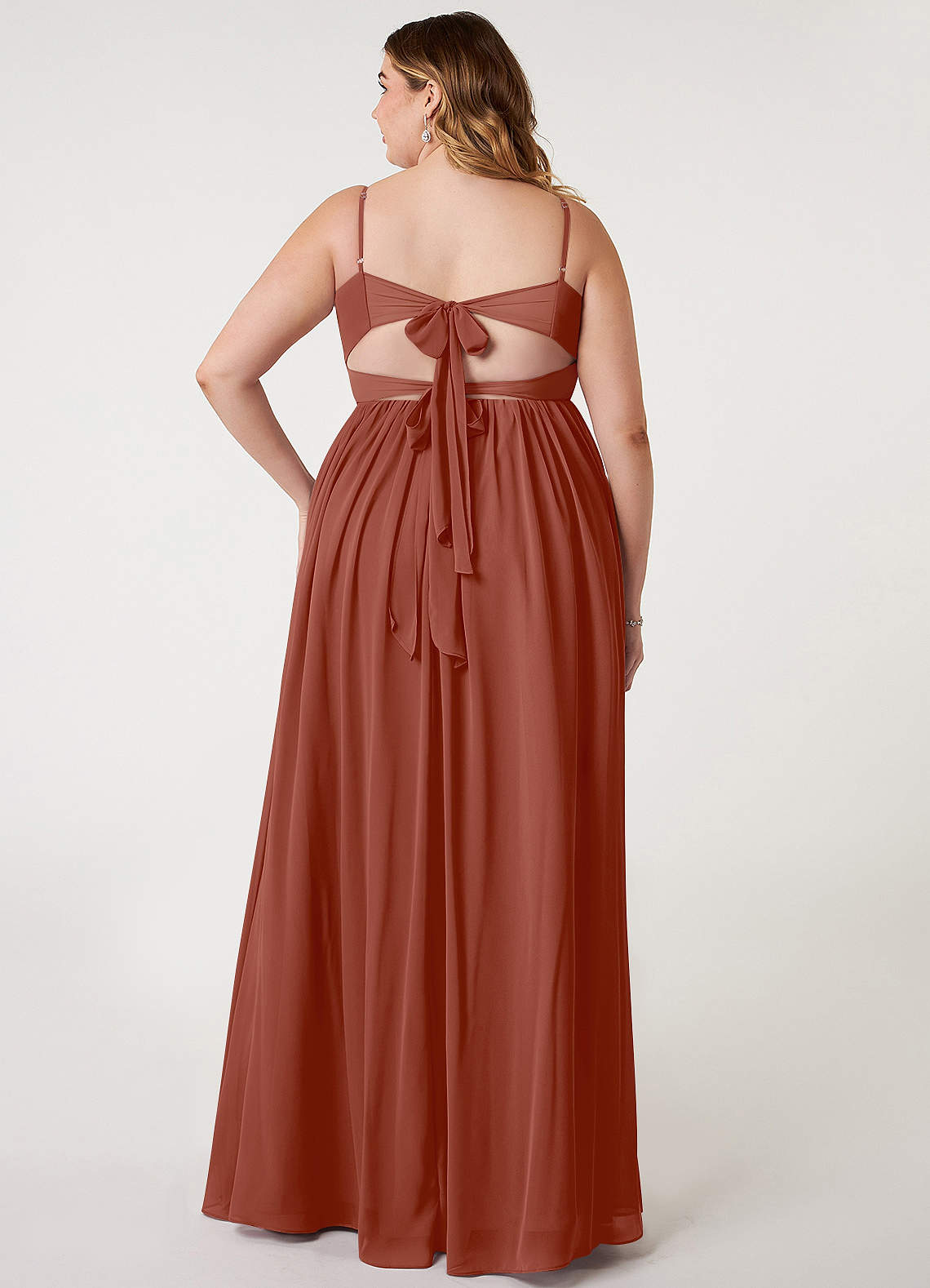 Azazie Zeya Bridesmaid Dresses Auburn A-Line V-Neck Pleated Chiffon Dress image6