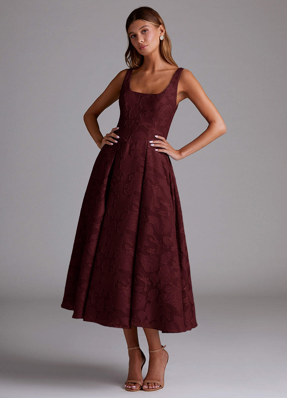 Amalie Wine A-line Midi Dress image1