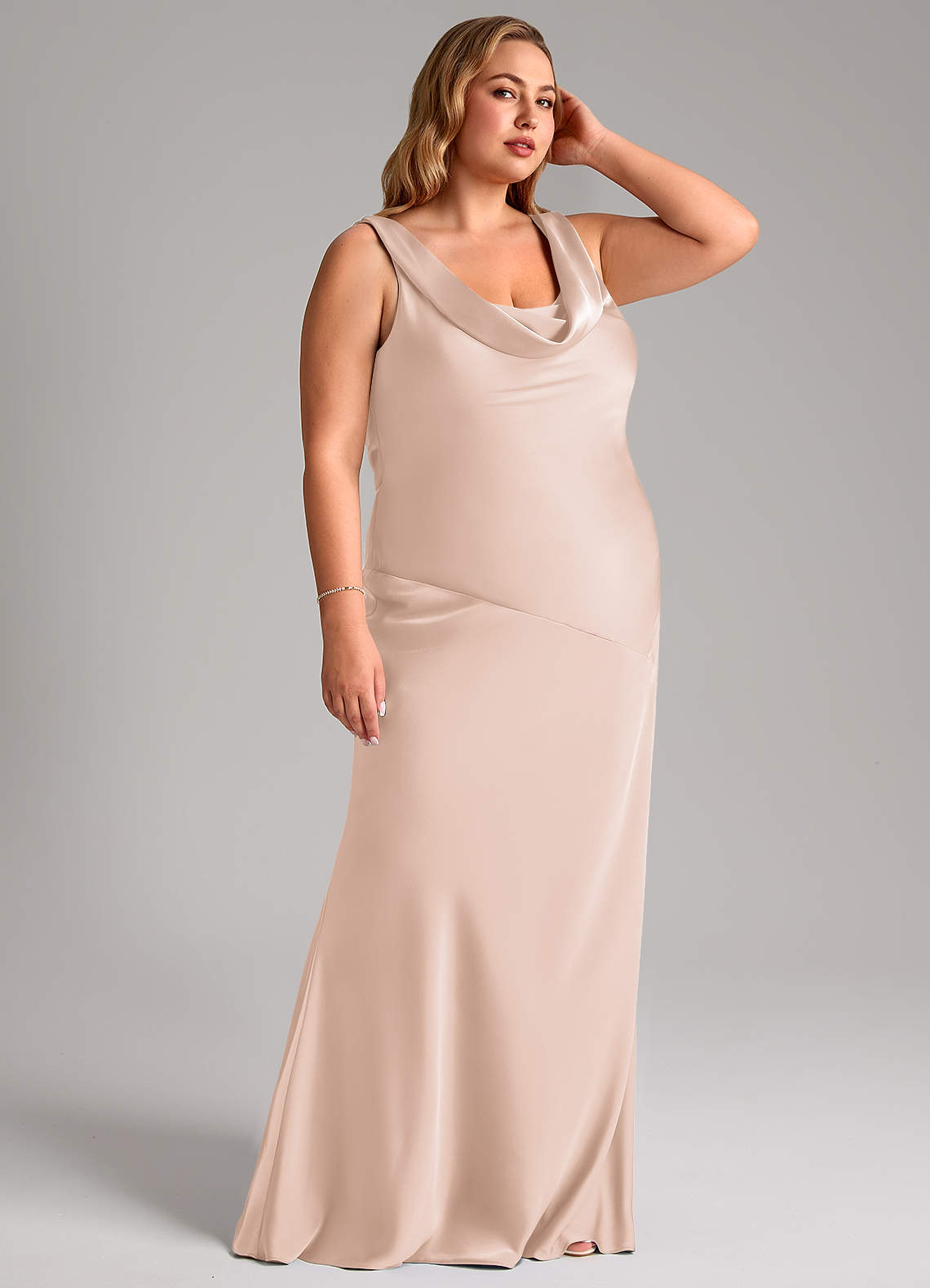 Azazie Rylina Vestidos de madrinha de casamento Vestir Rosa Corado de Cetim elástico de sereia image9