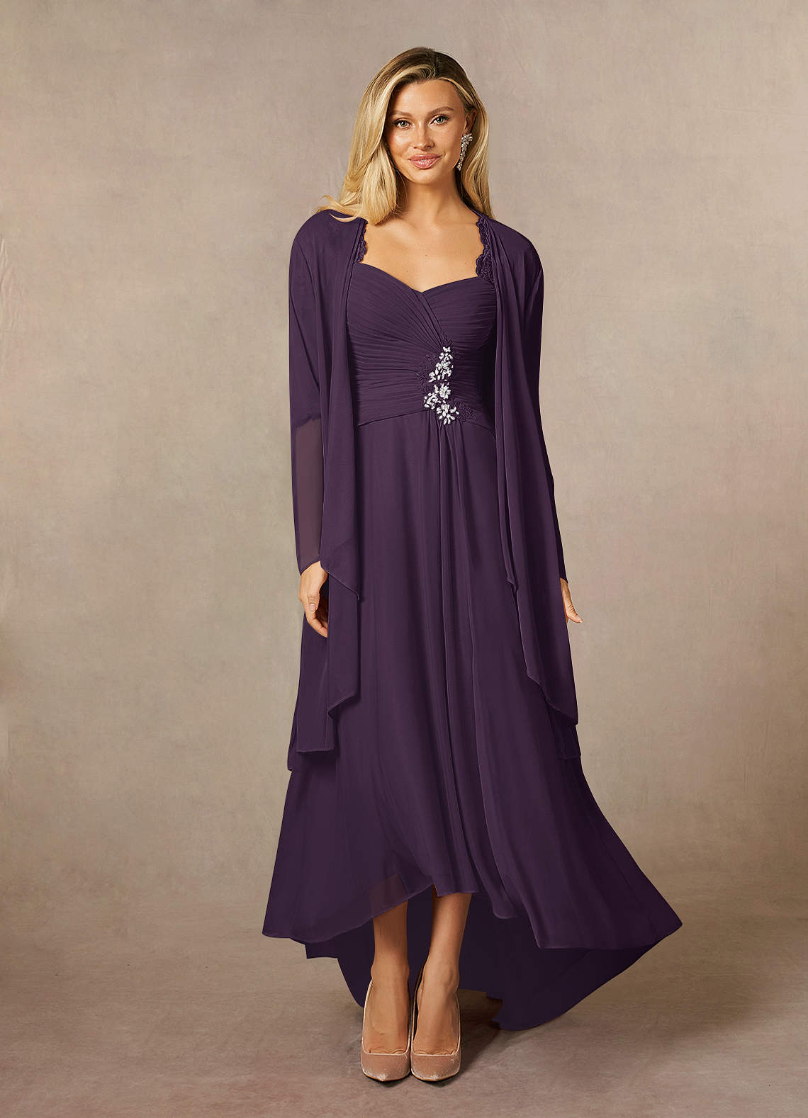 Azazie Anne Vestidos para mãe da noiva Vestir Ameixa de Renda de Bainha com Lantejoulas image1