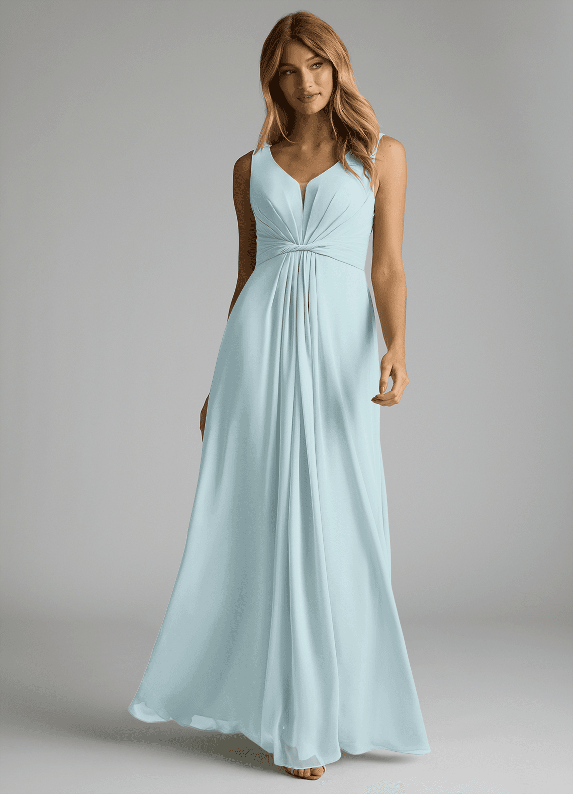 Azazie Gina Bridesmaid Dresses Mist A-Line V-Neck Pleated Chiffon Dress image1
