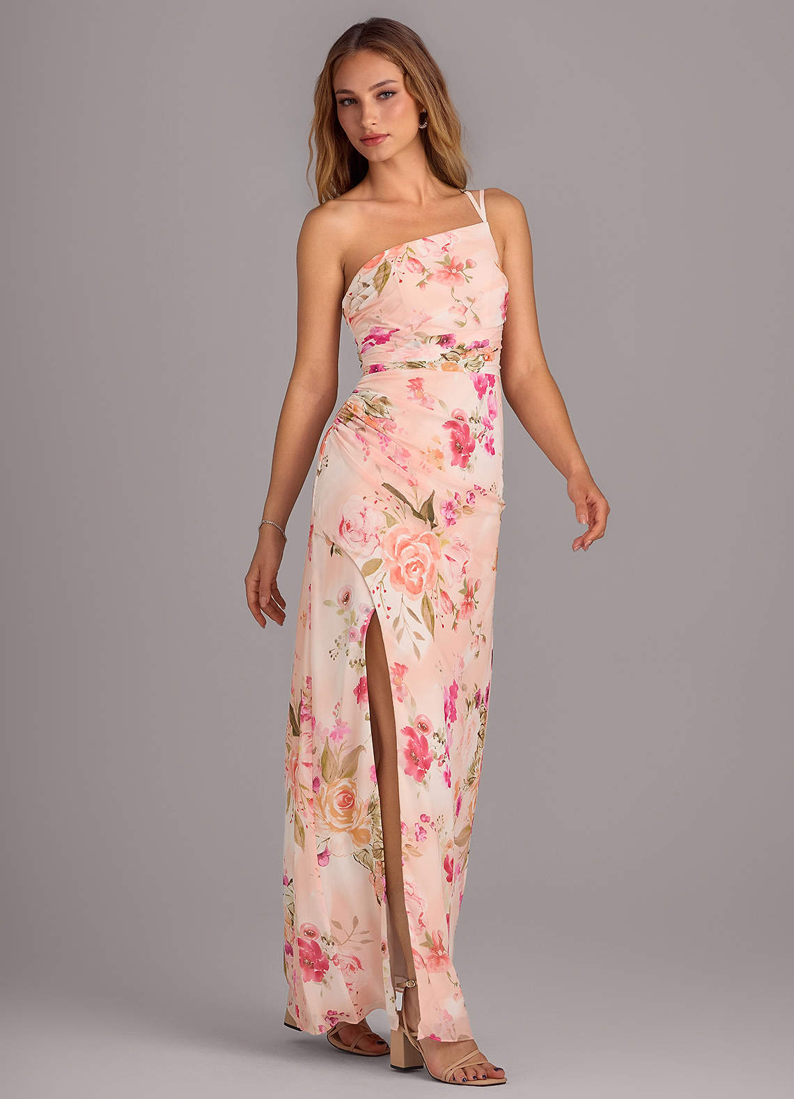 Azazie Eren Bridesmaid Dresses Abstract Bouquet Floral Sheath One Shoulder Chiffon Dress image5