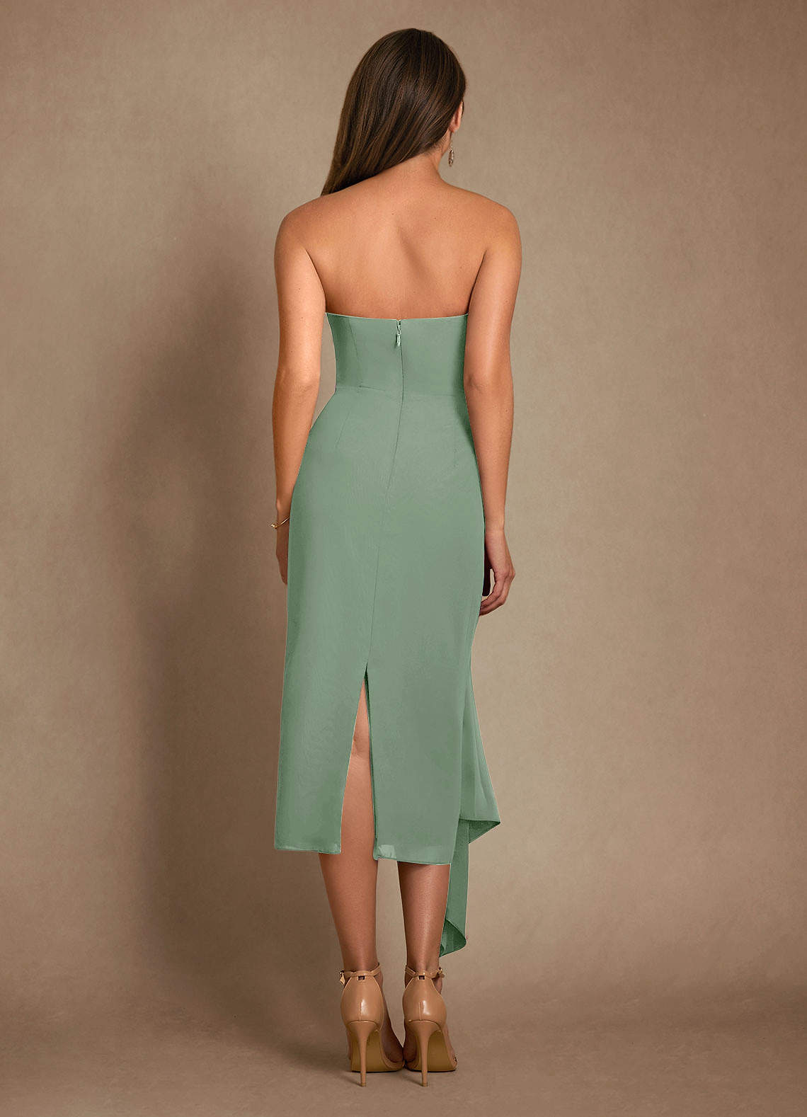 Azazie Dinanta vestidos de madre de la novia Vestido de Matcha de Gasa de Columna con Plisado image2
