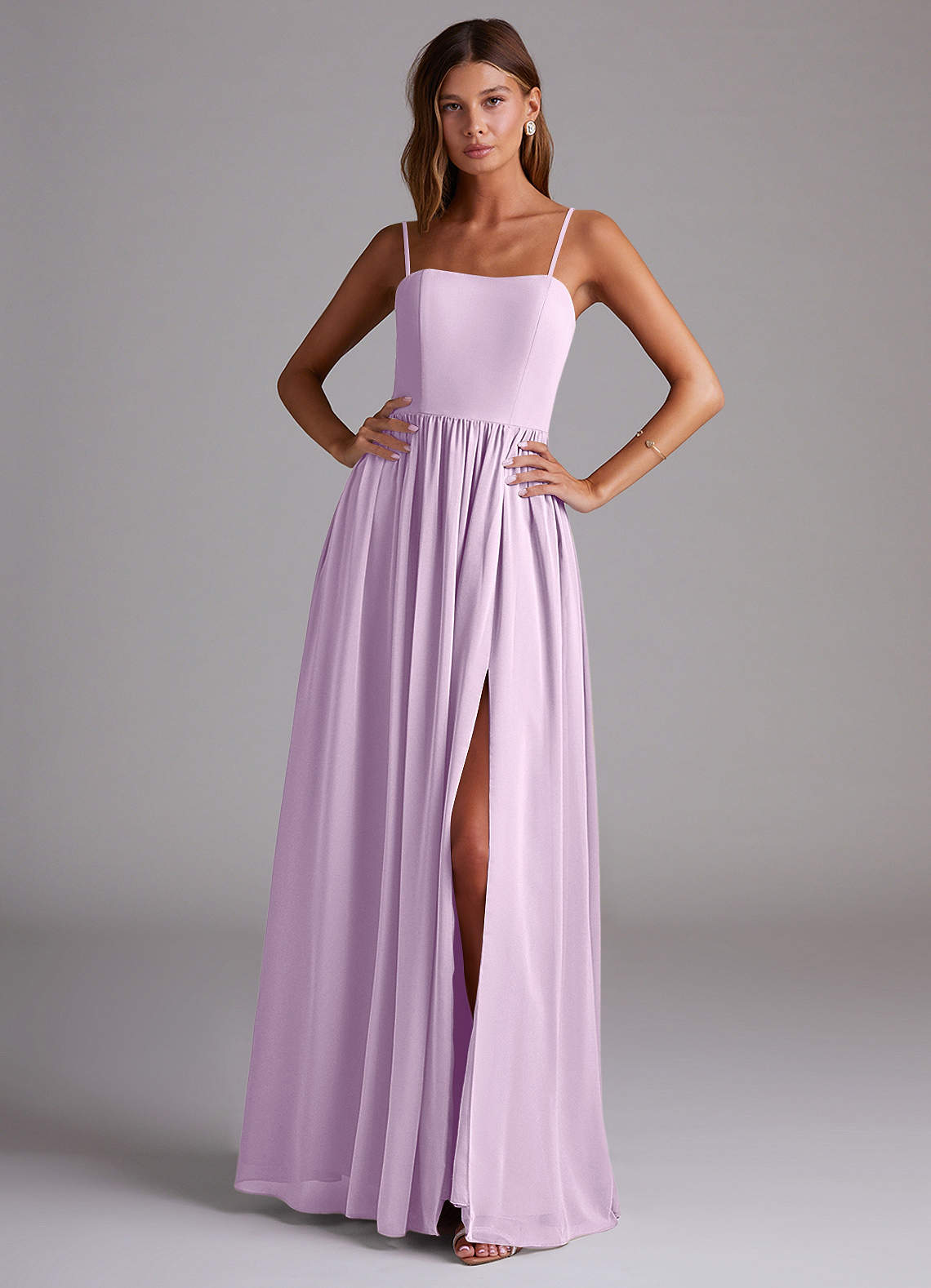 Azazie Calianna Bridesmaid Dresses Frosted Lilac A-Line Off the Shoulder Chiffon Convertible Dress image1
