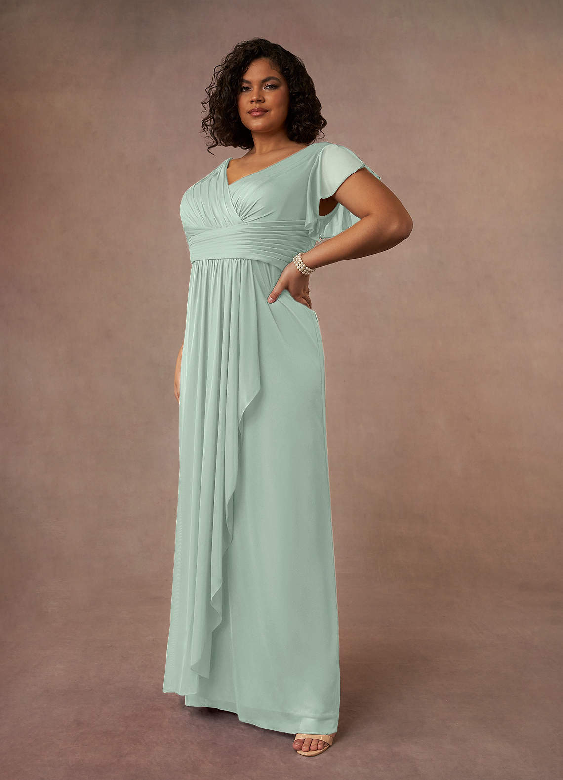 Azazie Reneya Mother of the Bride Dresses Agave A-Line Pleated Mesh Dress image7