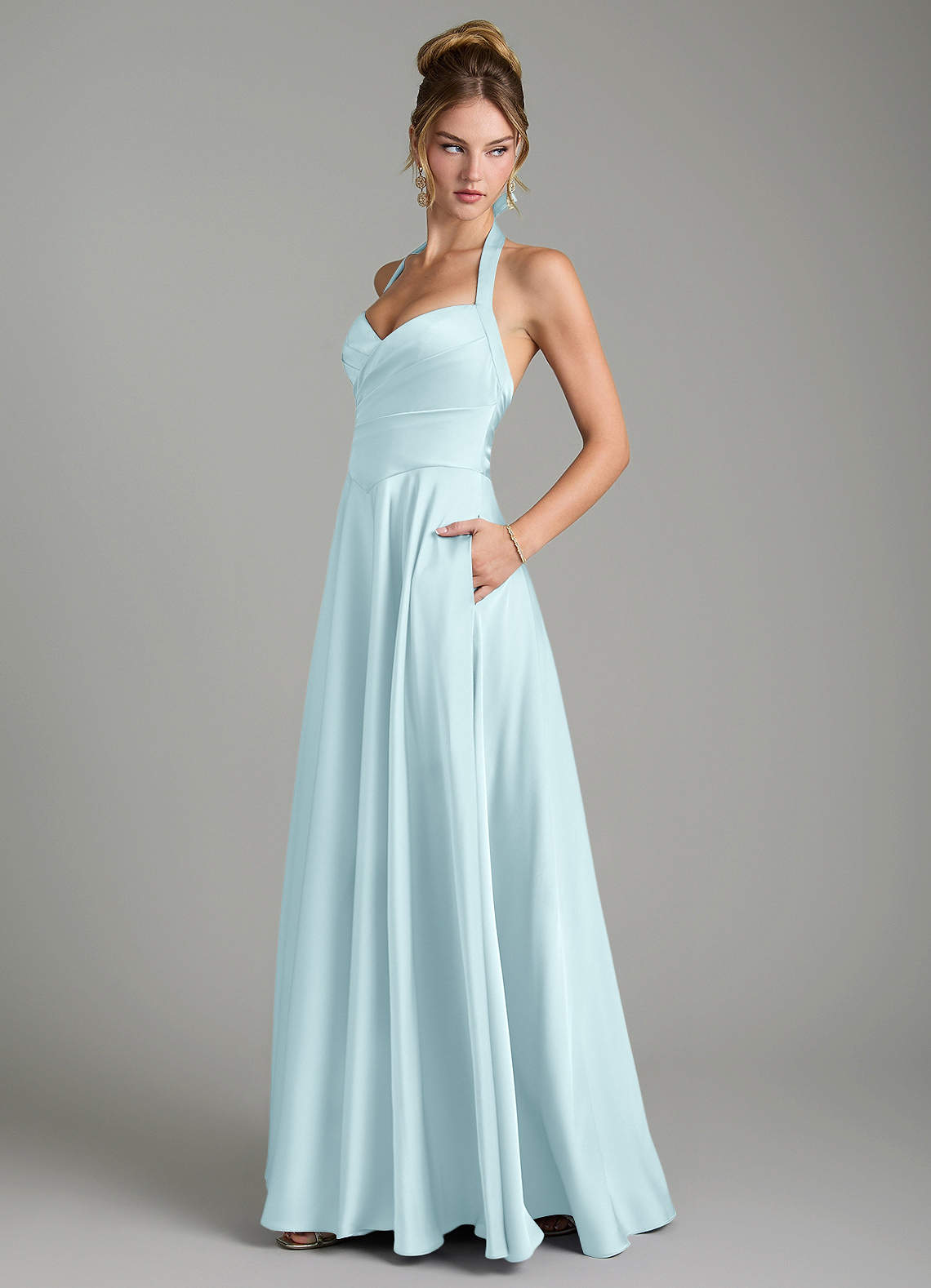 Azazie Tenaya Cloud Blue Stretch Satin Bridesmaid Dresses | Azazie