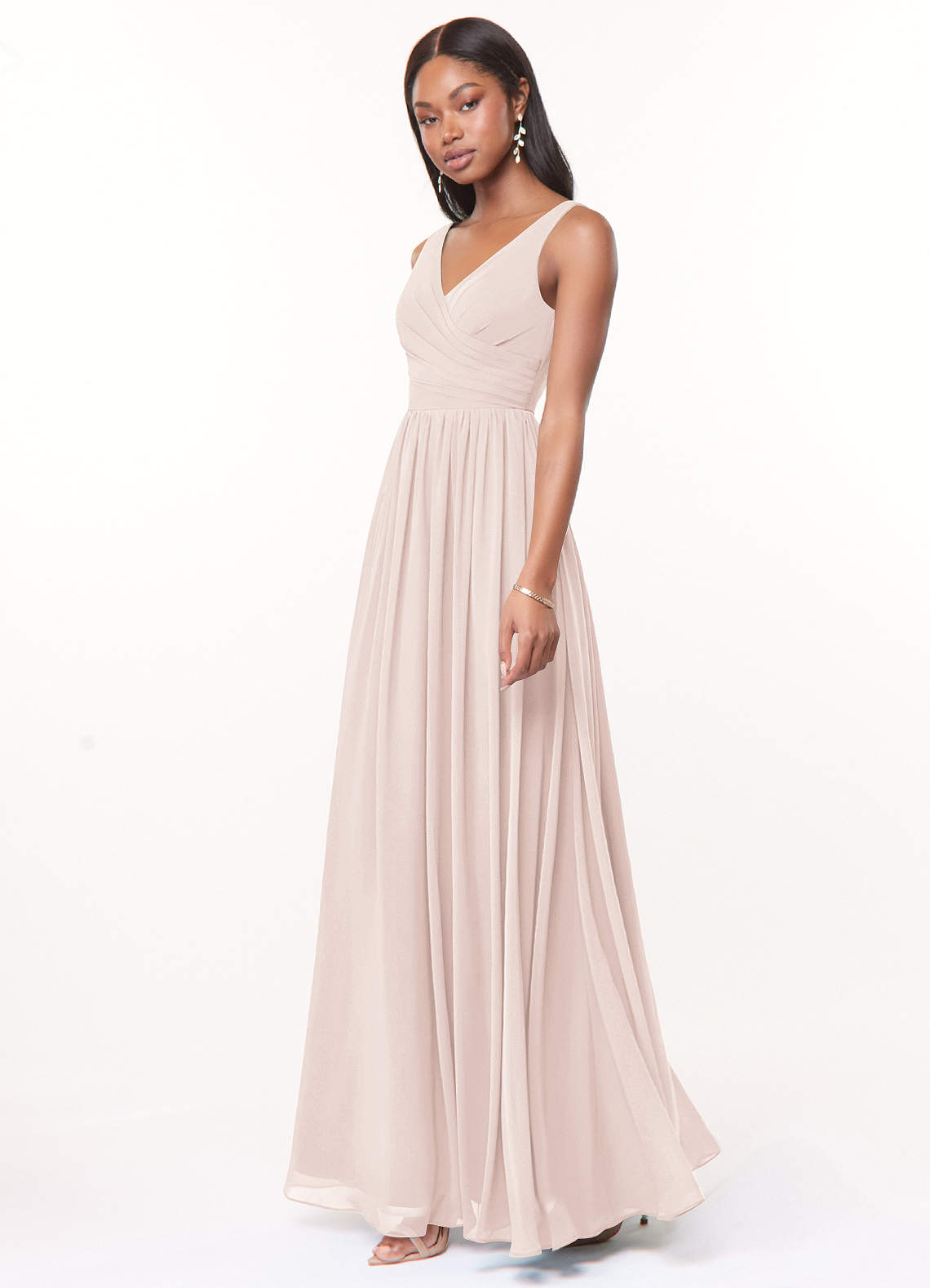 petal pink chiffon dress Azazie Keyla The pleated bodice enhances Deep V Neck Dress Size:14.5 / s smock christmas dress Chiffon bridesmaid