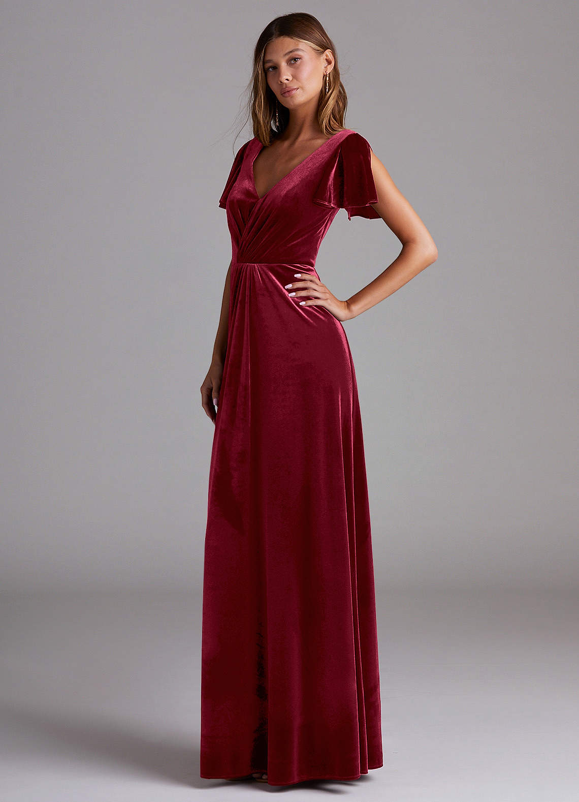 Azazie Soren Bridesmaid Dresses Burgundy A-Line Velvet Dress image2