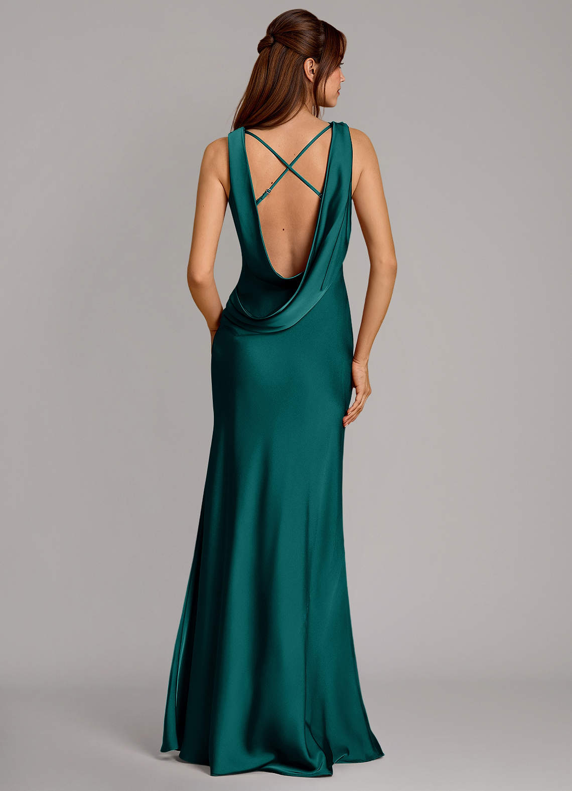 Azazie Cheryl Bridesmaid Dresses Peacock Mermaid Stretch Satin Dress image1