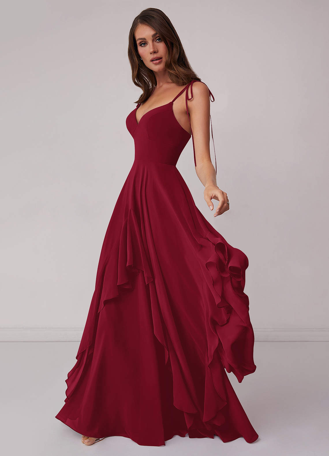 A-line V-neck Chiffon Tiered Skirt Dresses Dark Navy Plus Size