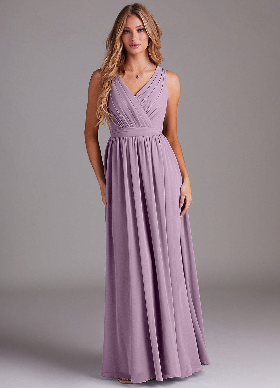 Azazie Kingsley Abiti da Damigella Abito A-Line in Chiffon Pizzo Glicine image1