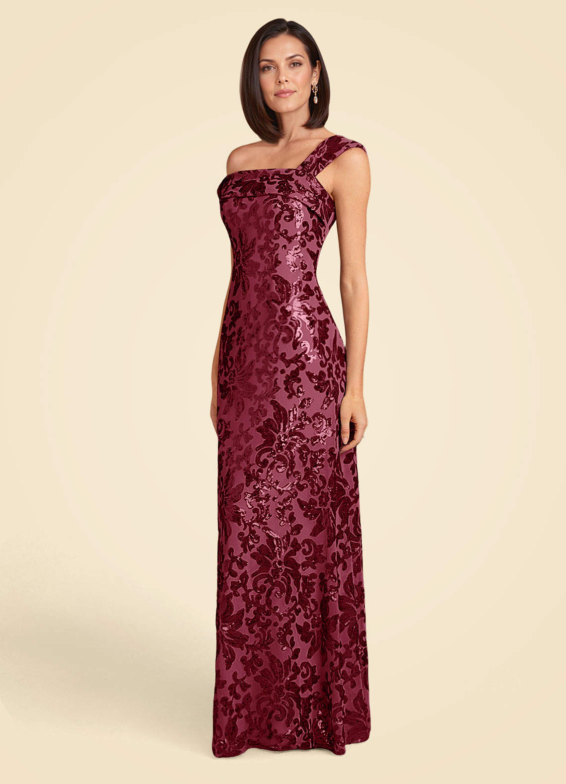 Azazie Odessia Burgundy A-Line Sequins Lace Dress Ready to Ship