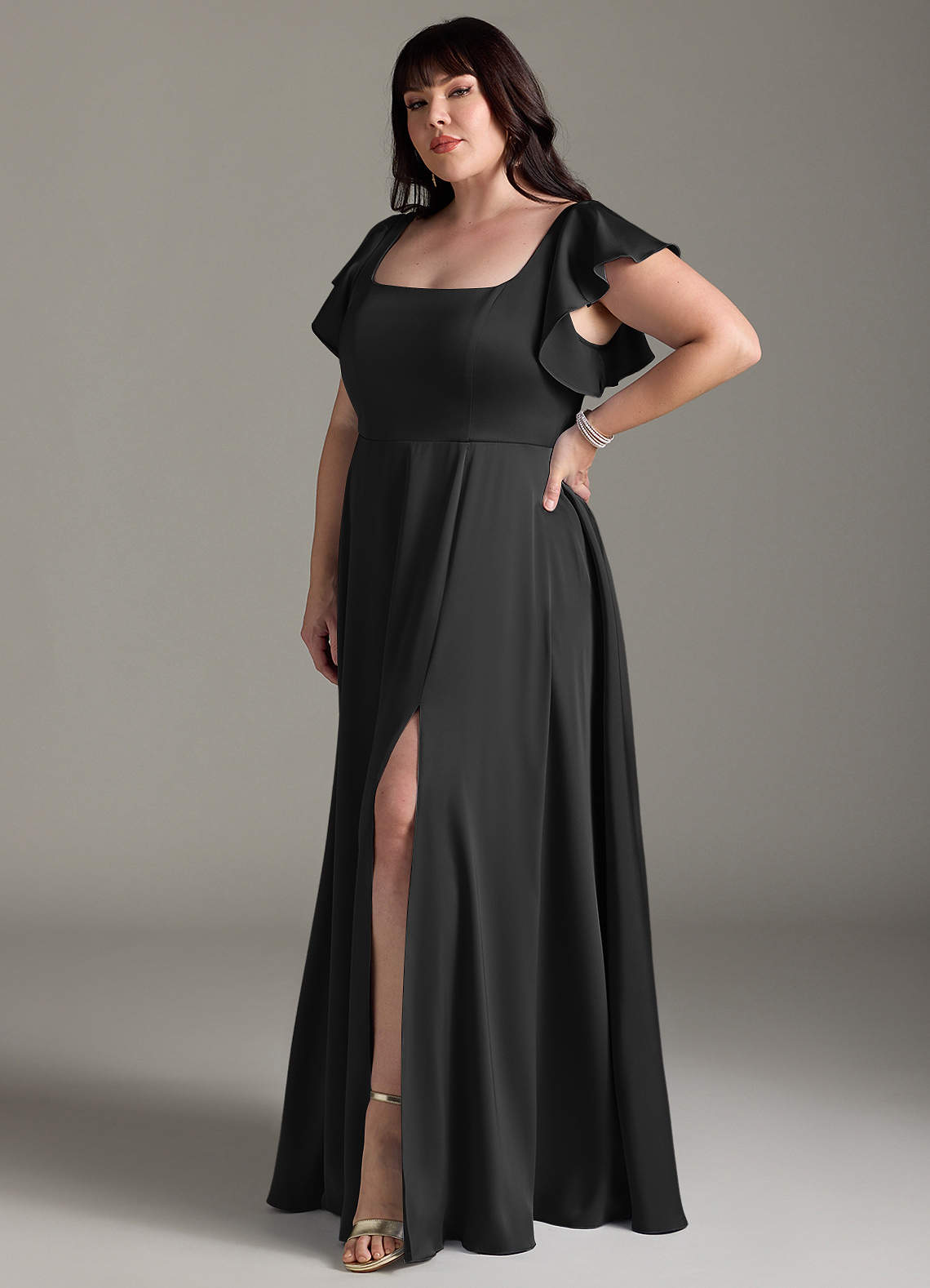 Azazie Bondi Bridesmaid Dresses Black A-Line Bow Stretch Satin Dress image8