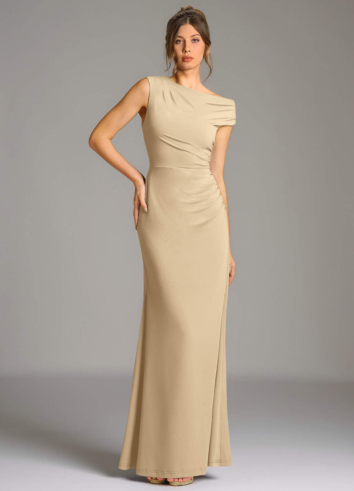 jersey bridesmaid dresses Azazie Mermaid One-Shoulder Floor-Length Premium Stretch Jersey Bridesmaid Dresses