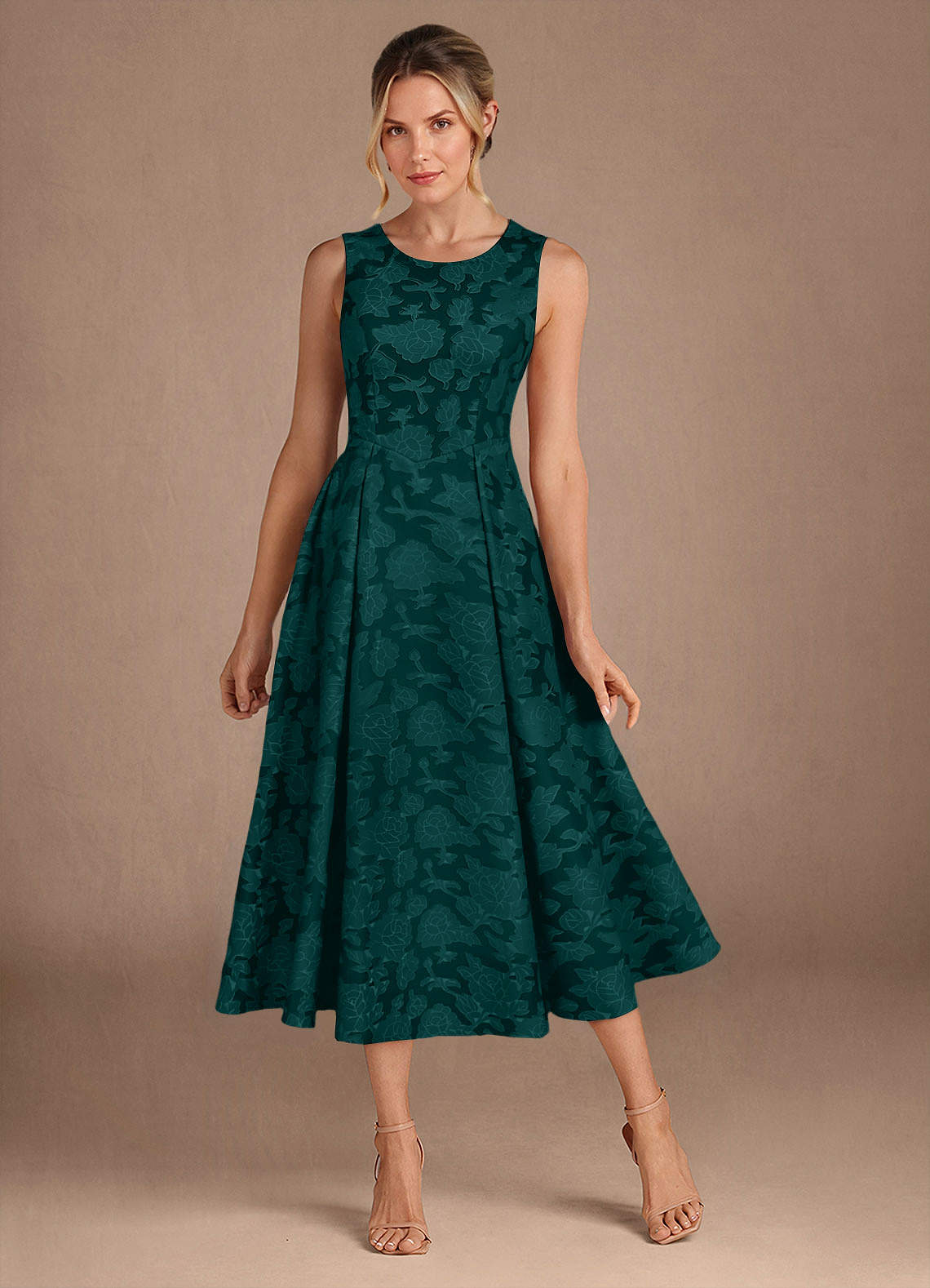 Azazie Fulton Abiti per la Madre della Sposa Abito A-Line in Burnout Floreale Plissettato Pino image1