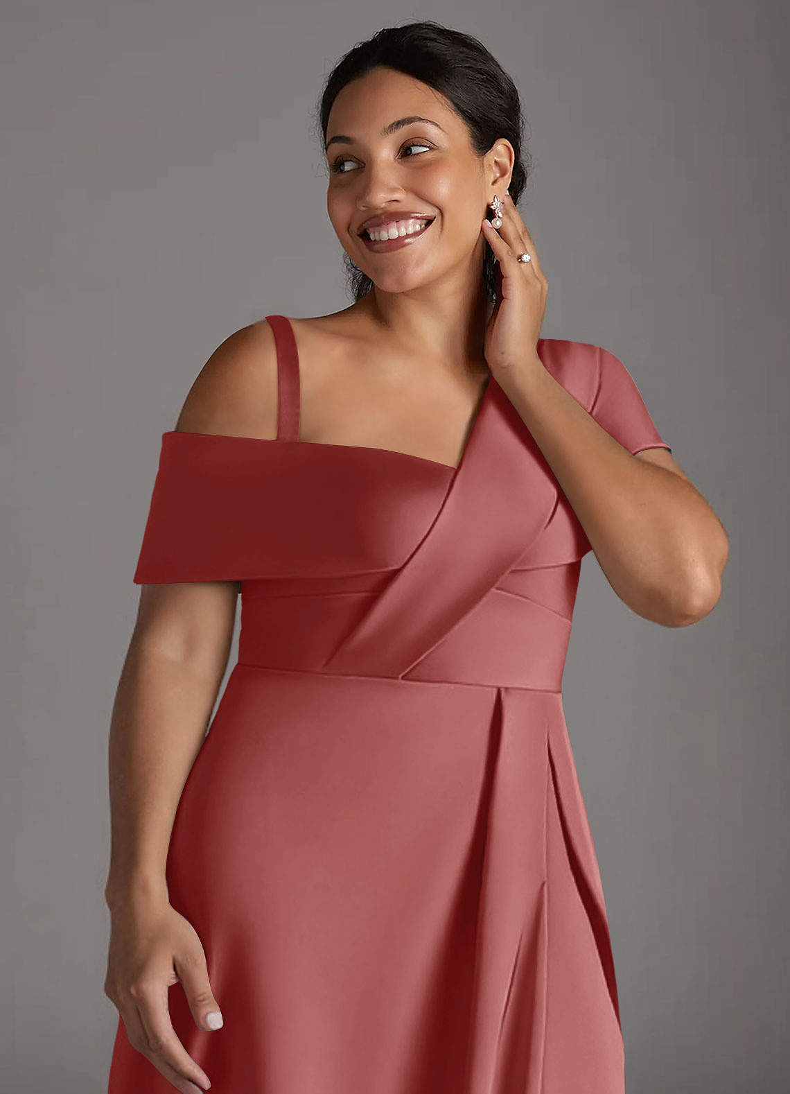 Azazie Milton Mother of the Bride Dresses Antique Rose A-Line Pleated Stretch Satin Dress image13