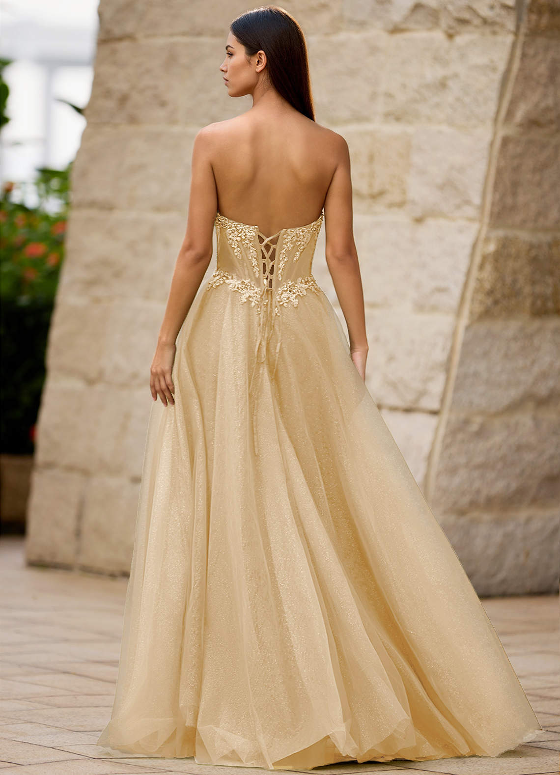 Azazie 2026 Corset Lace Up A-Line Prom Dress Champagne Gown