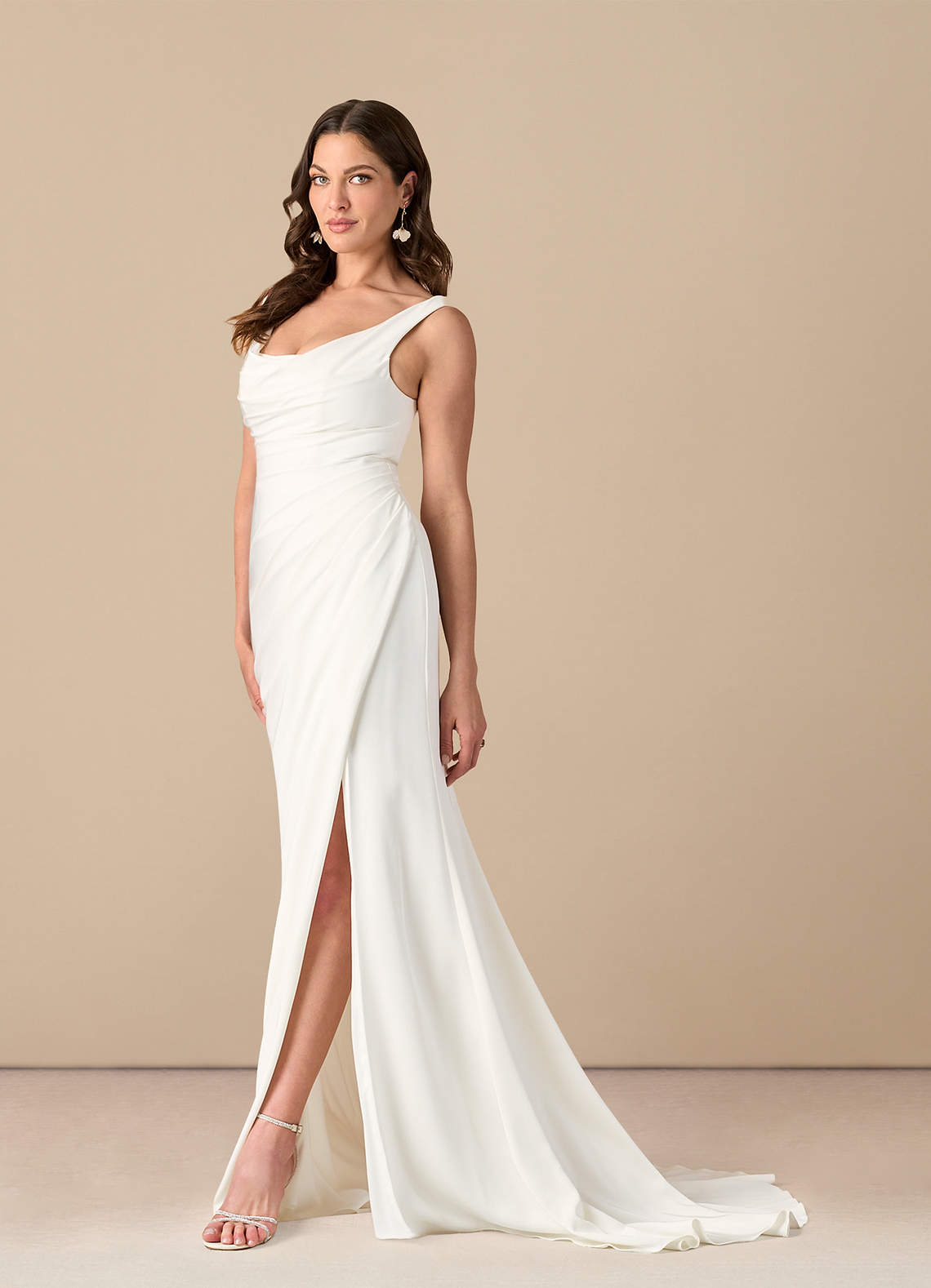 Azazie Daira Wedding Dresses Diamond White Mermaid Scoop Pleated Crepe Back Satin Dress image1