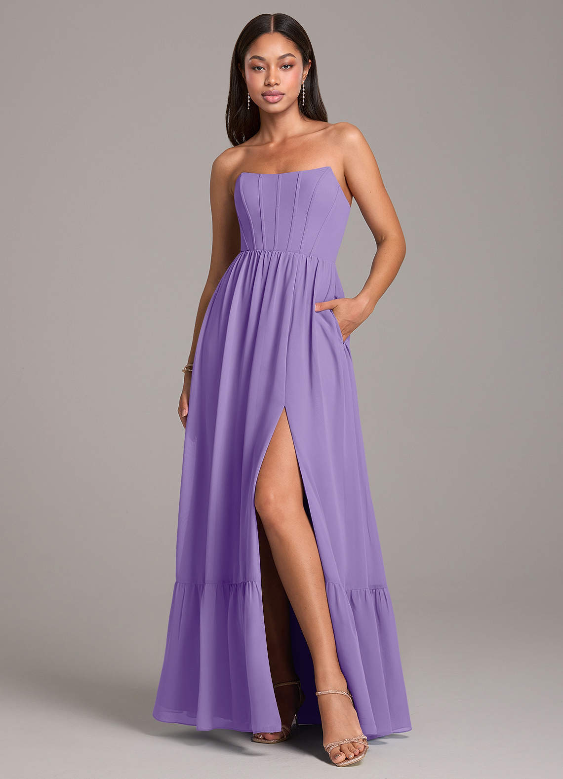 Azazie Kailee Bridesmaid Dresses Tahiti A-Line with Pockets Chiffon Dress image1