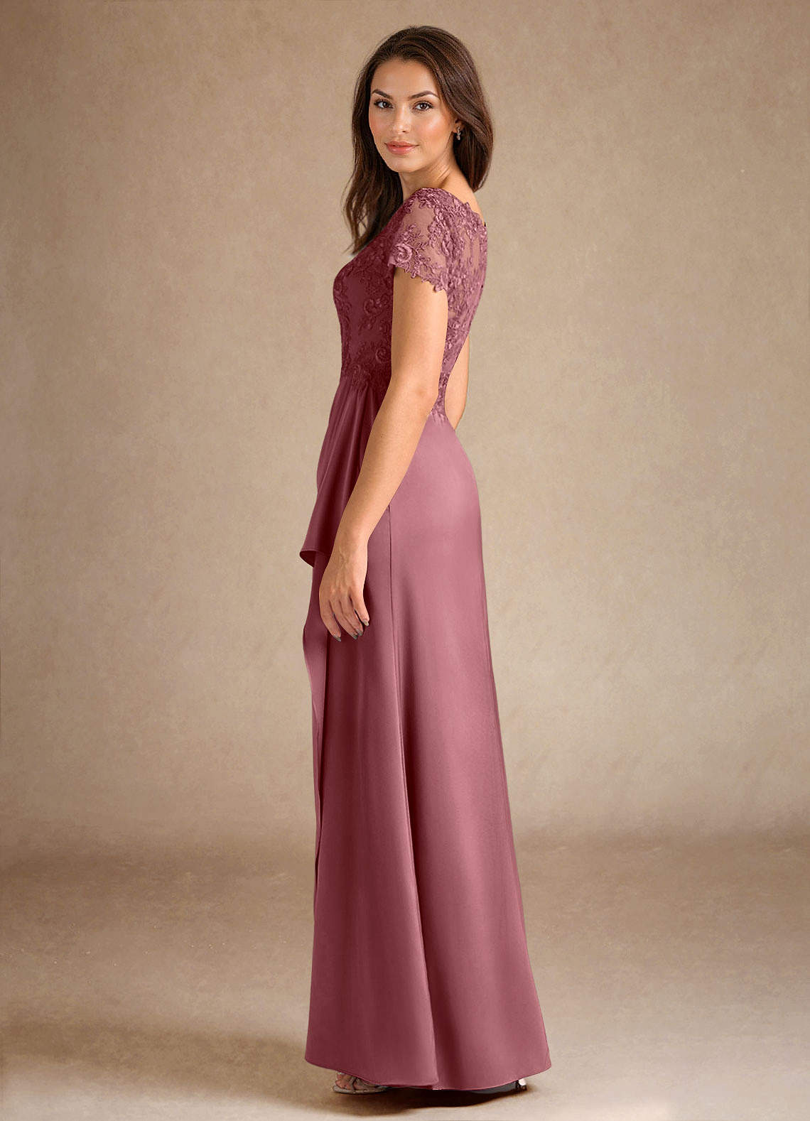 Azazie Santa Ana vestidos de madre de la novia Vestido de Rosa Del Desierto de Satén Elástico de Corte En A con Encaje image4