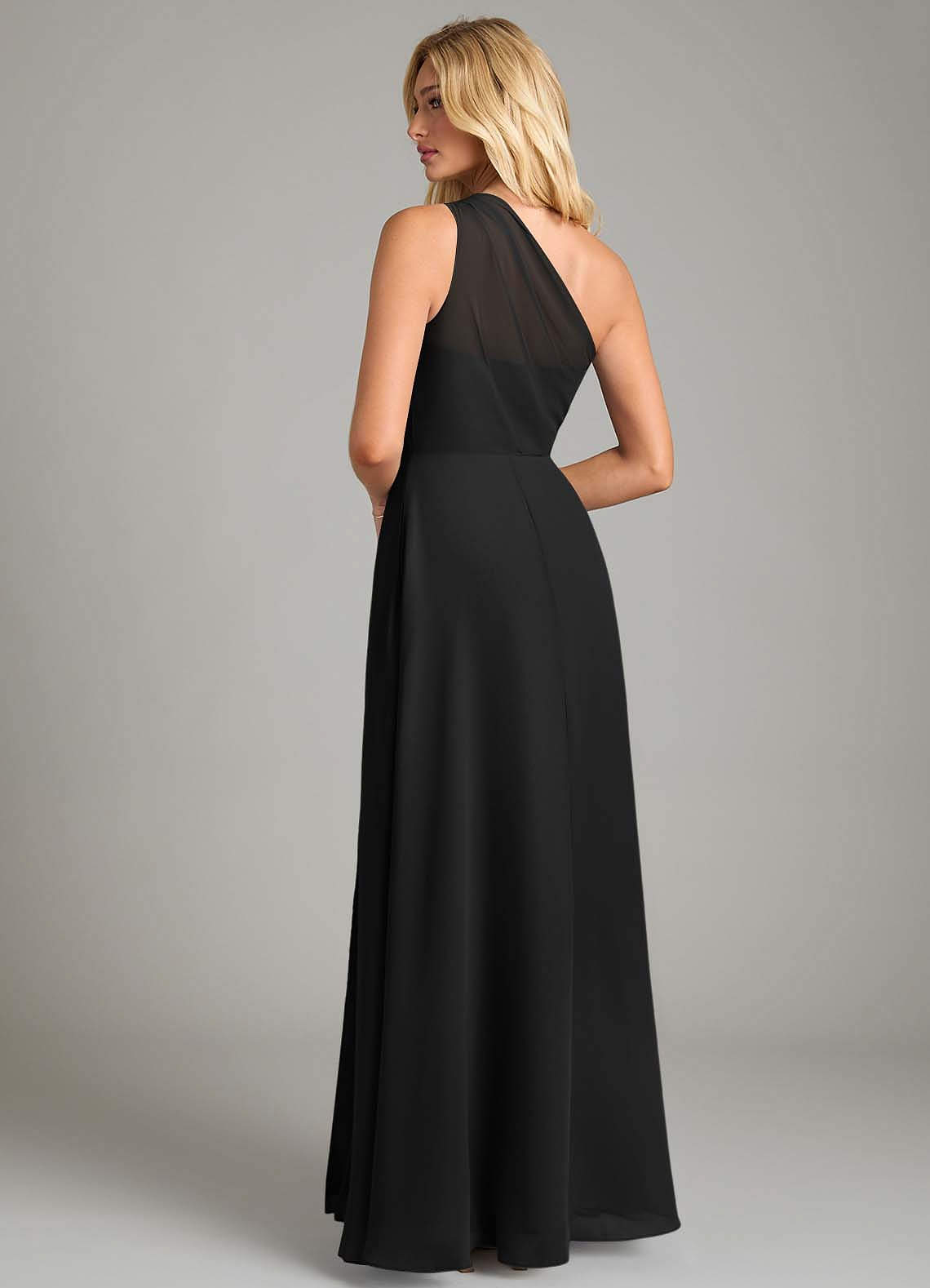 Azazie Phaedra Bridesmaid Dresses Black A-Line One Shoulder Chiffon Dress image9