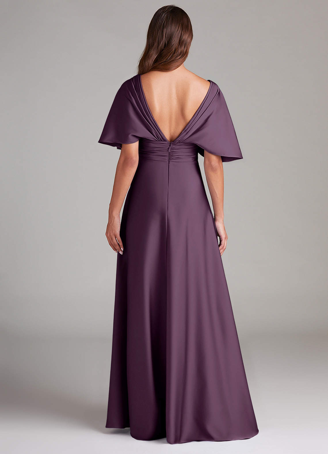 Azazie Pamela Bridesmaid Dresses Plum A-Line Pleated Stretch Satin Dress image1