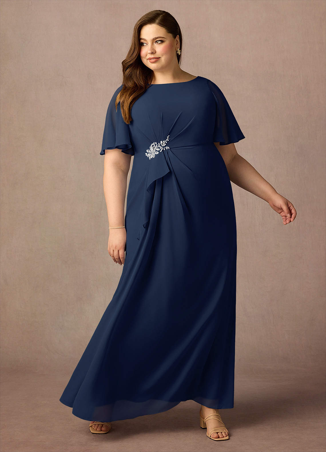 Azazie Rain Abiti per la Madre della Sposa Abito Tubino in Chiffon Perline Marino Scuro image4
